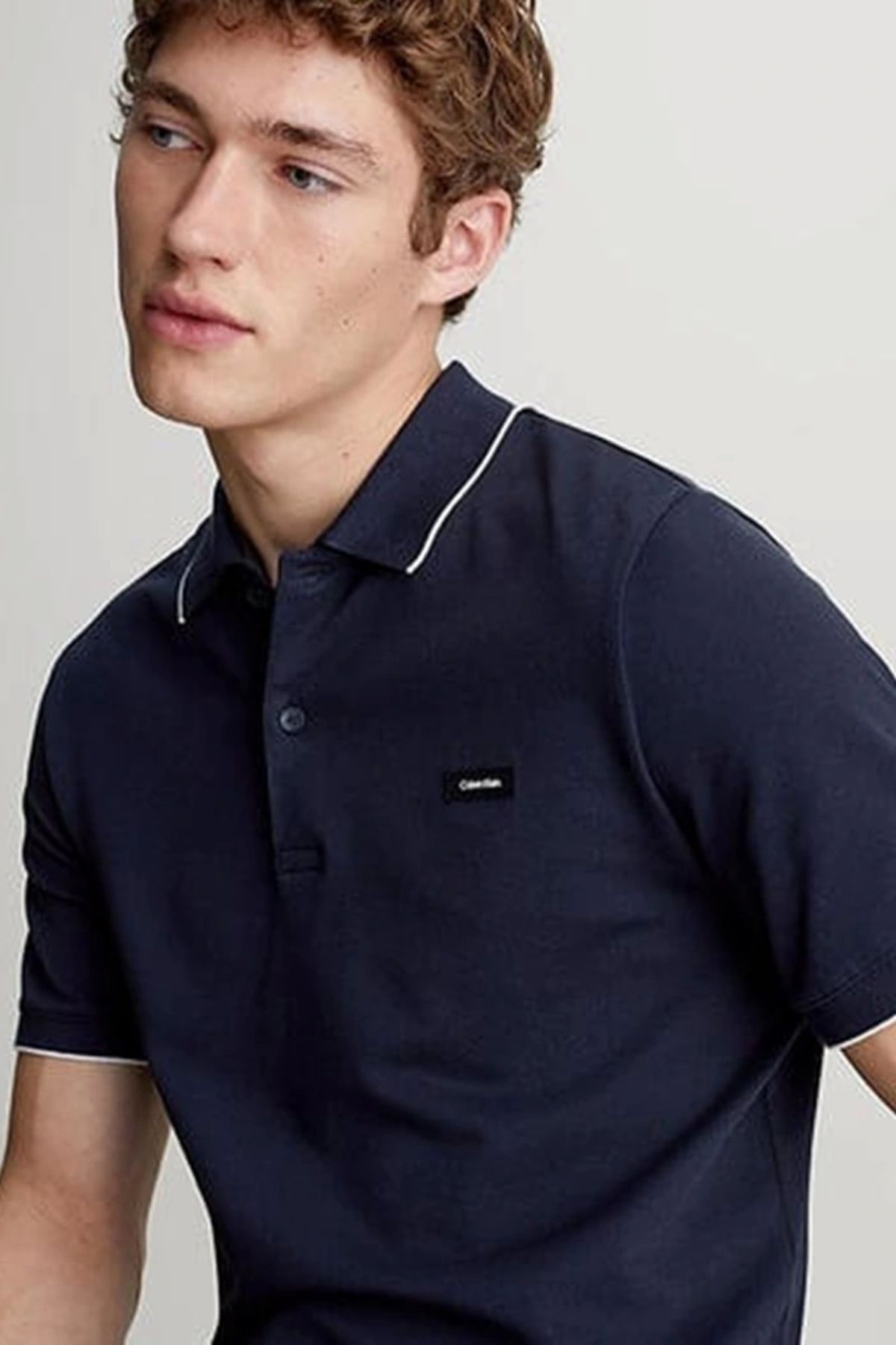 تی شرت یقه پولو آبی مردانه آرم پنبه پارچه بافته شده توسط رنگ K10K112751 CHW Calvin Klein