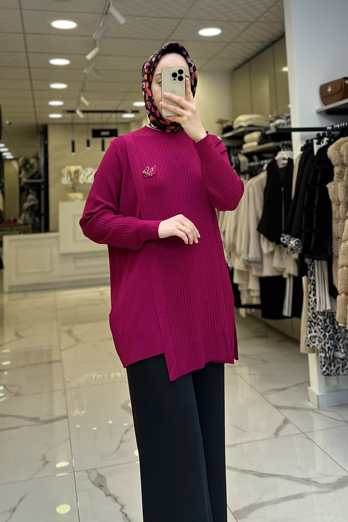 بلوز صورتی زنانه لباس دستمال قلاب گره دار FUCHSIA RAYON TUNIC اورجینال Vosse