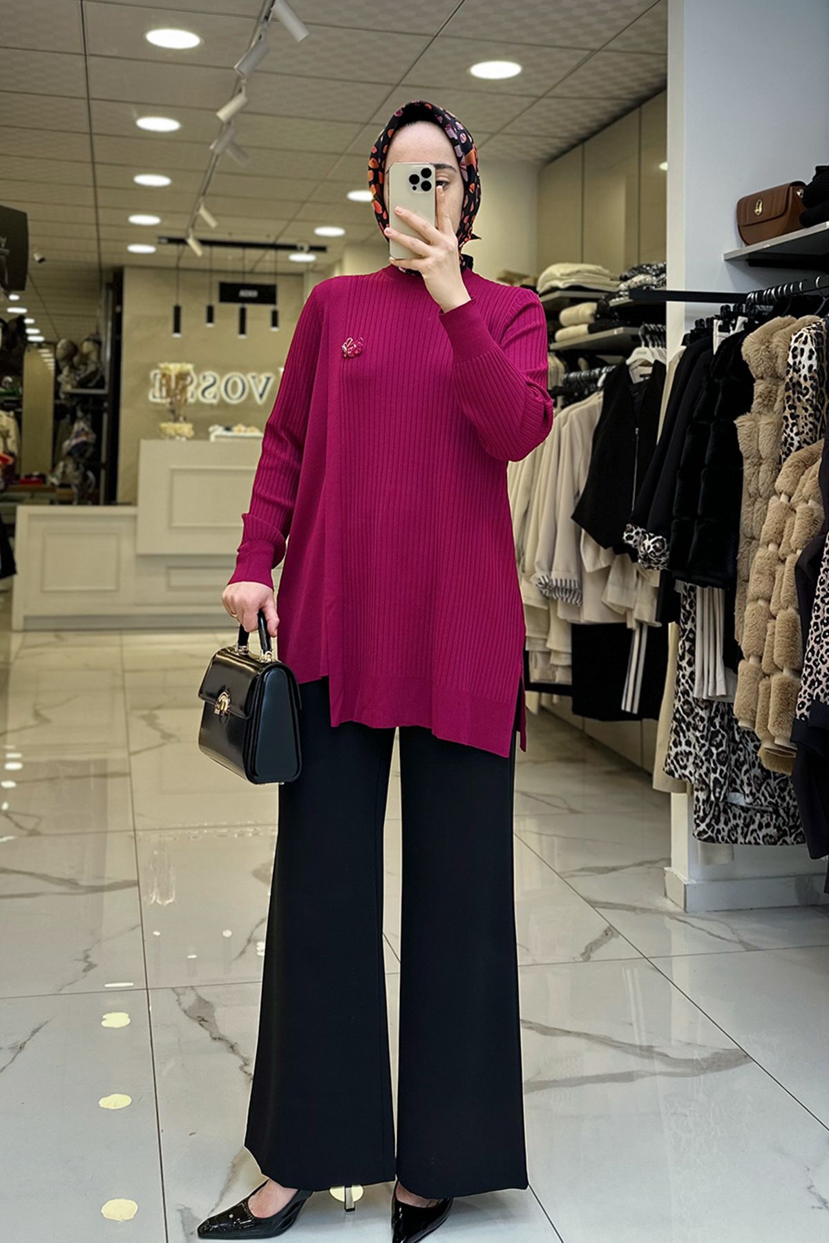 بلوز صورتی زنانه لباس دستمال قلاب گره دار FUCHSIA RAYON TUNIC اورجینال Vosse