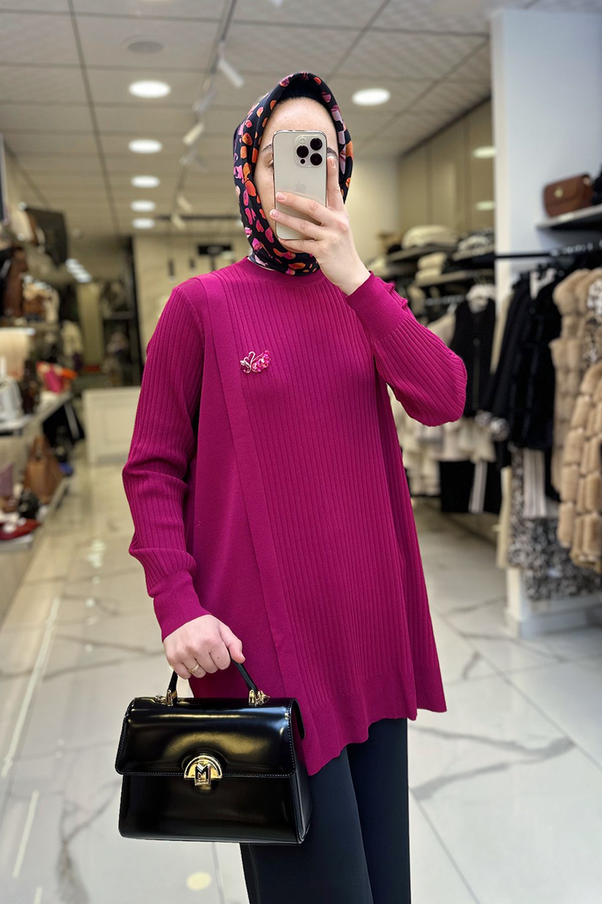 بلوز صورتی زنانه لباس دستمال قلاب گره دار FUCHSIA RAYON TUNIC اورجینال Vosse