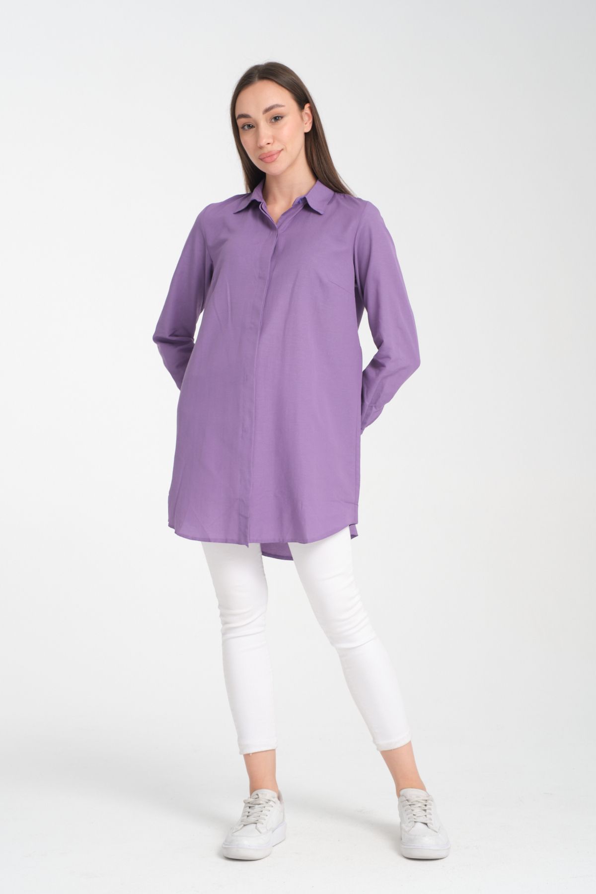 ensade-Back Pleat Hidden Button Woven Shirt 3