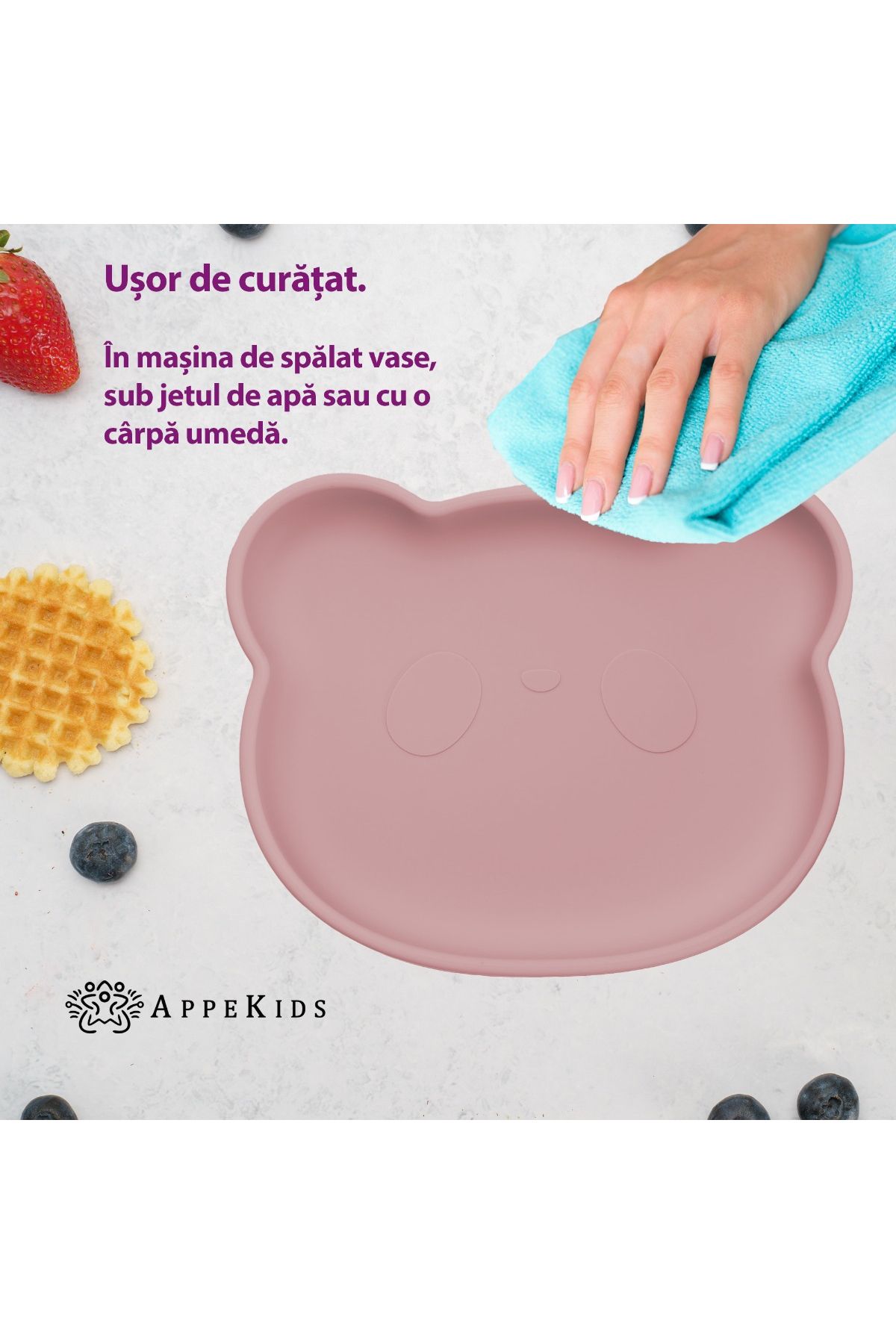 APPEKIDS-Farfurie din silicon cu ventuza, AppeKids, The Little Bear - Old Rose 3