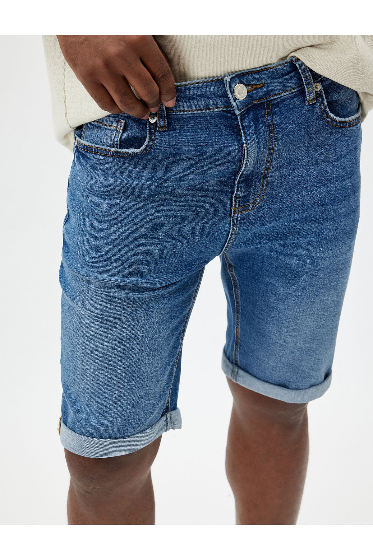 Koton-Cotton Oversize Denim Shorts - Bermuda with Pocket Detail 5