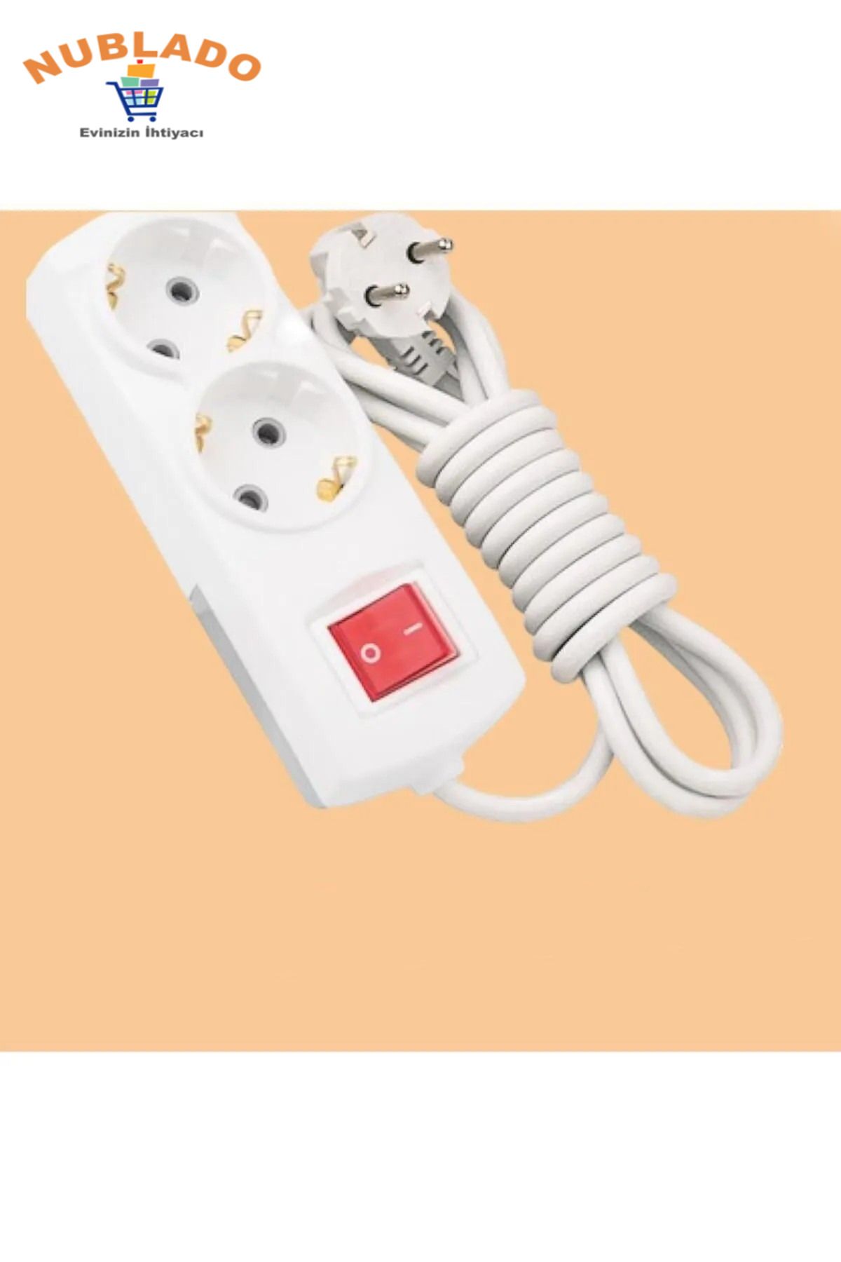 NUBLADO-2-Plus Socket - (2 Meters) Plug Multiplier Grounded Switched Button Multi-Wired Extension Socket. 3
