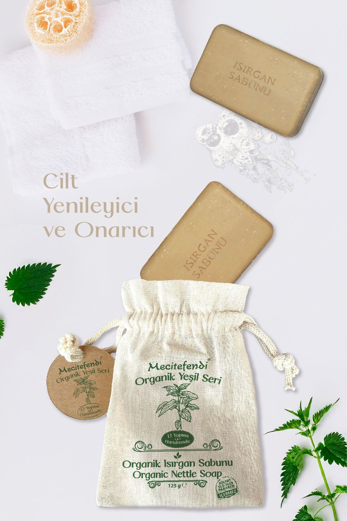 سری ارگانیک سبز: صابون گزنه 125 گرم + بادی میست Mecit Efendi