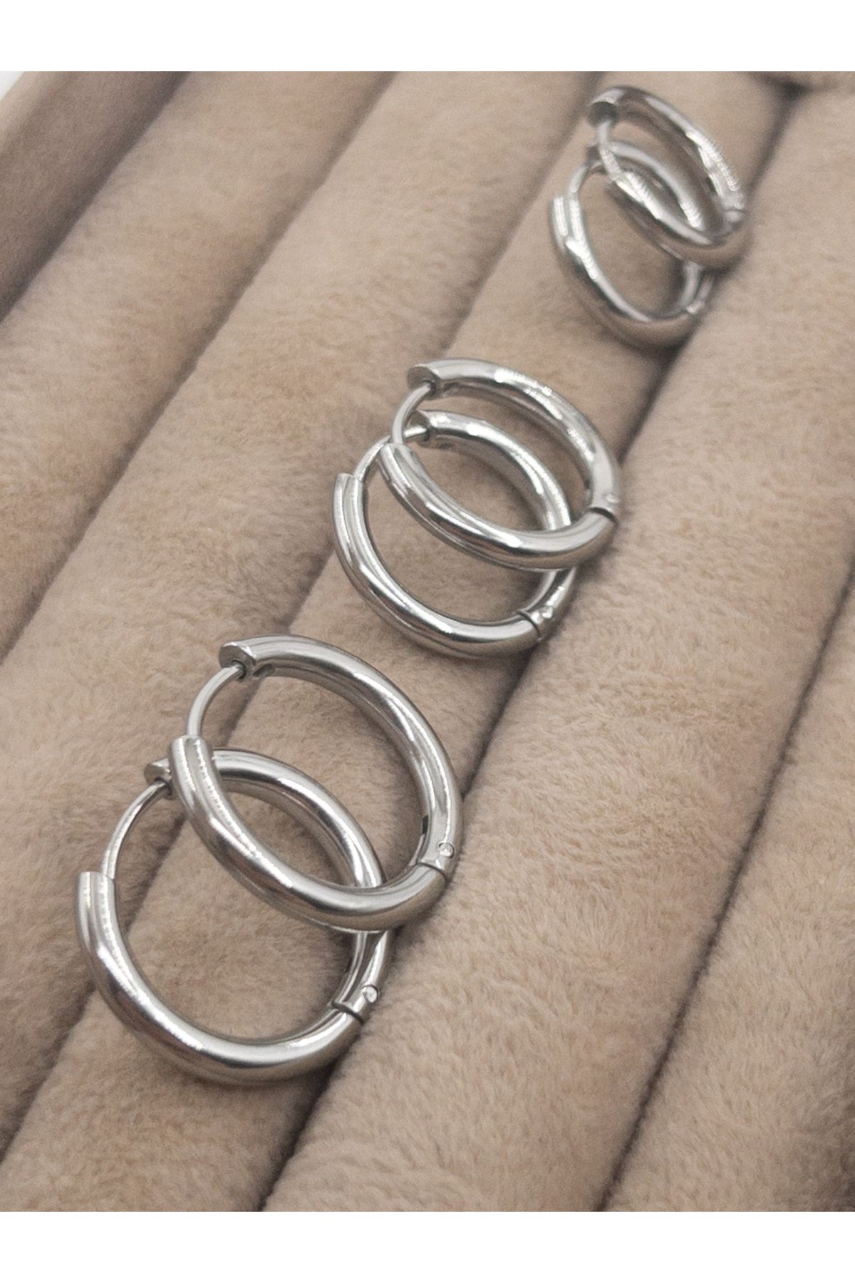 Siya Silver-3 Pairs Hoop Earrings - Anti-Tarnish Steel Silver Color, 19-17-15 mm 4