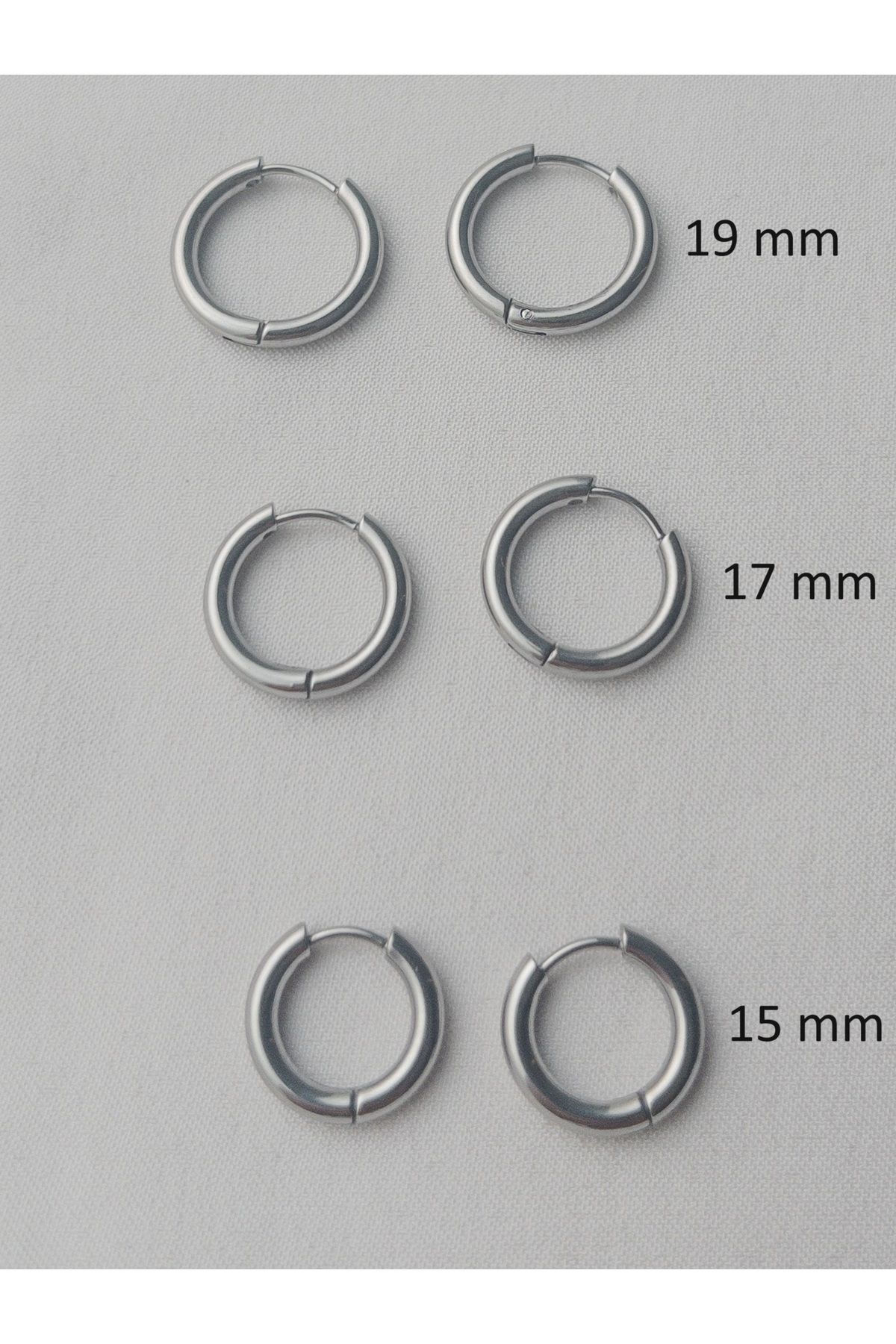 Siya Silver-3 Pairs Hoop Earrings - Anti-Tarnish Steel Silver Color, 19-17-15 mm 2