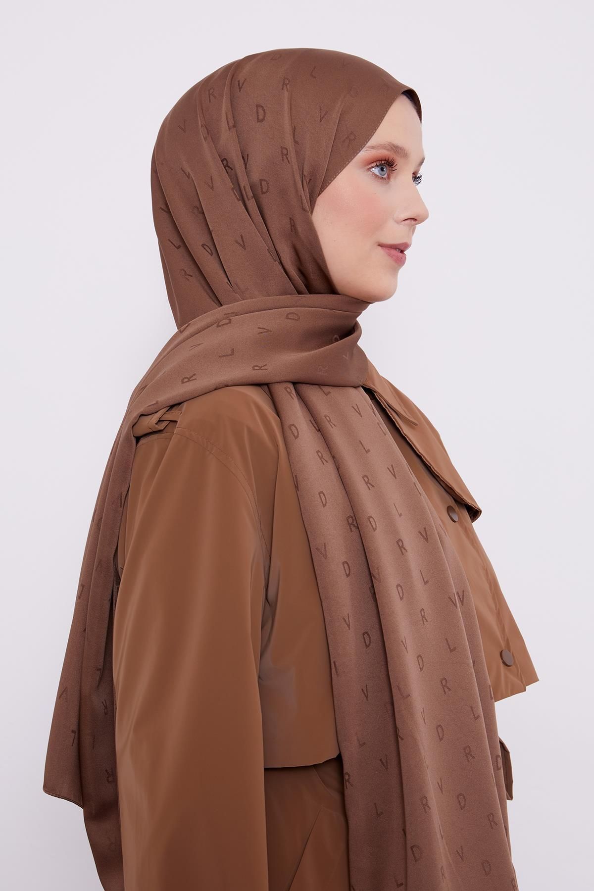 Levidor-Chocolate Brown Lvd Printed Blue Jacquard Shawl 3