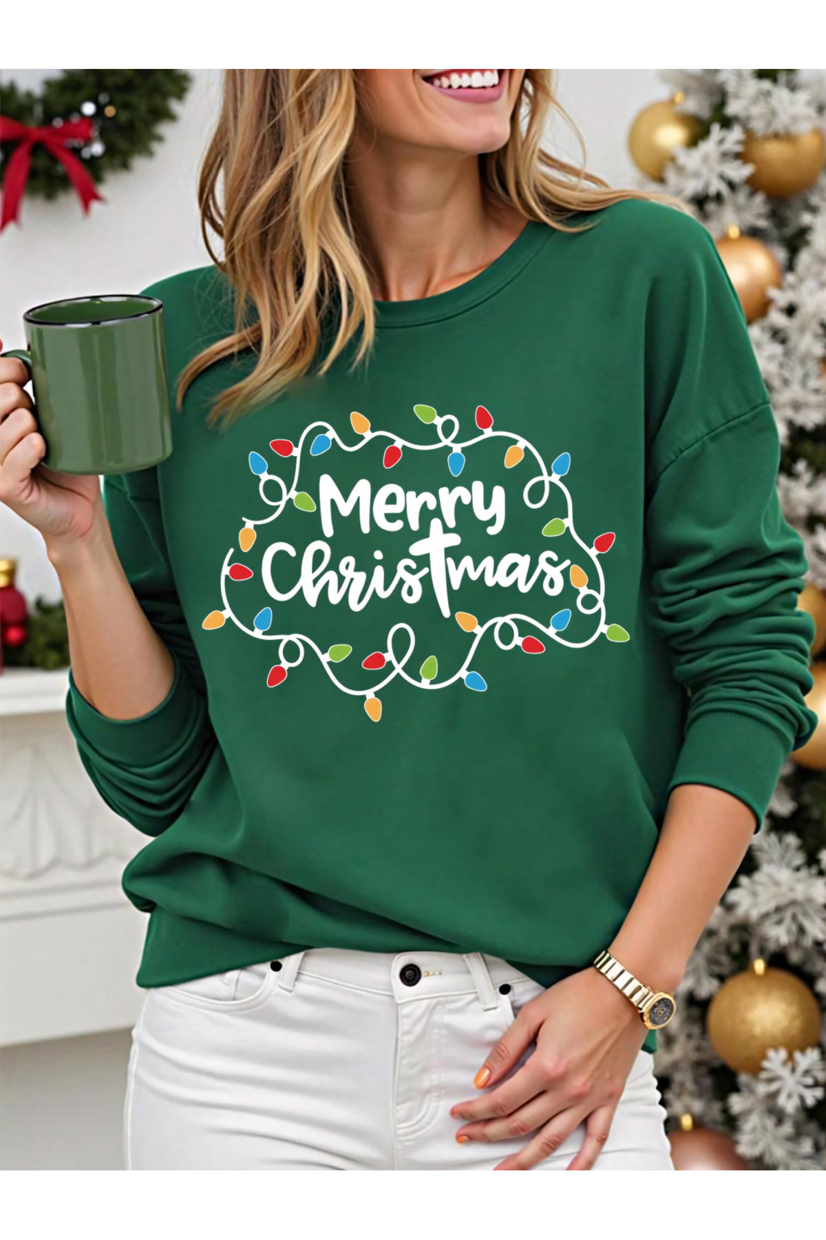 سويت شيرت رقبة دائرية بطباعة عيد الميلاد