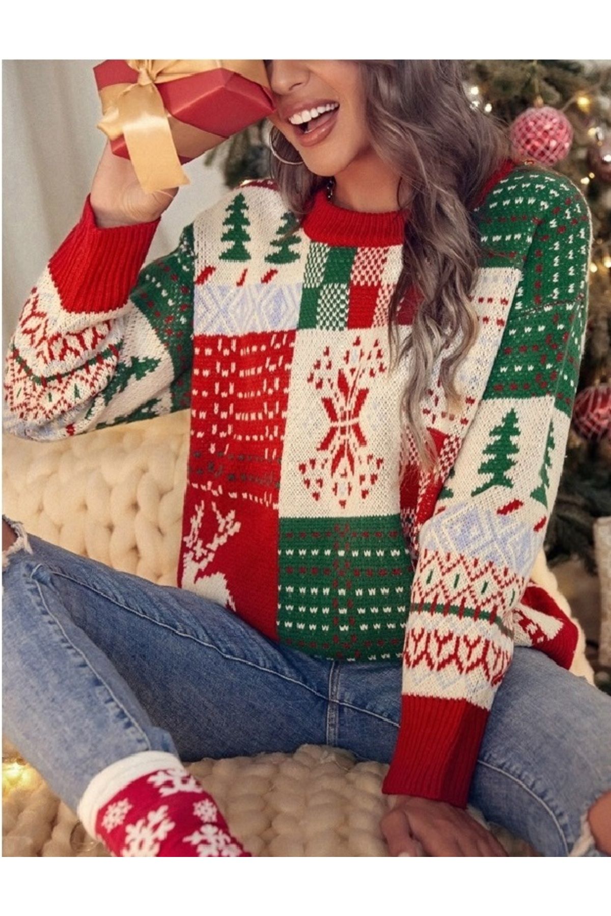 NEWLAKER-Unisex Crew Neck Christmas Themed Knitwear Knitted Sweater 1