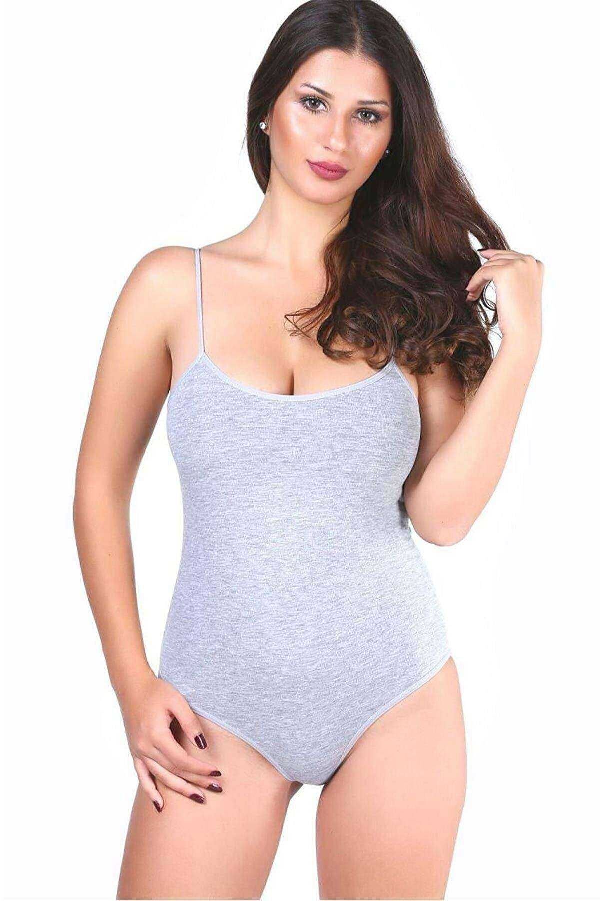 Easy Tedarik 3 adet Kadın İp Askılı Gri Çıtçıtlı Body 0148