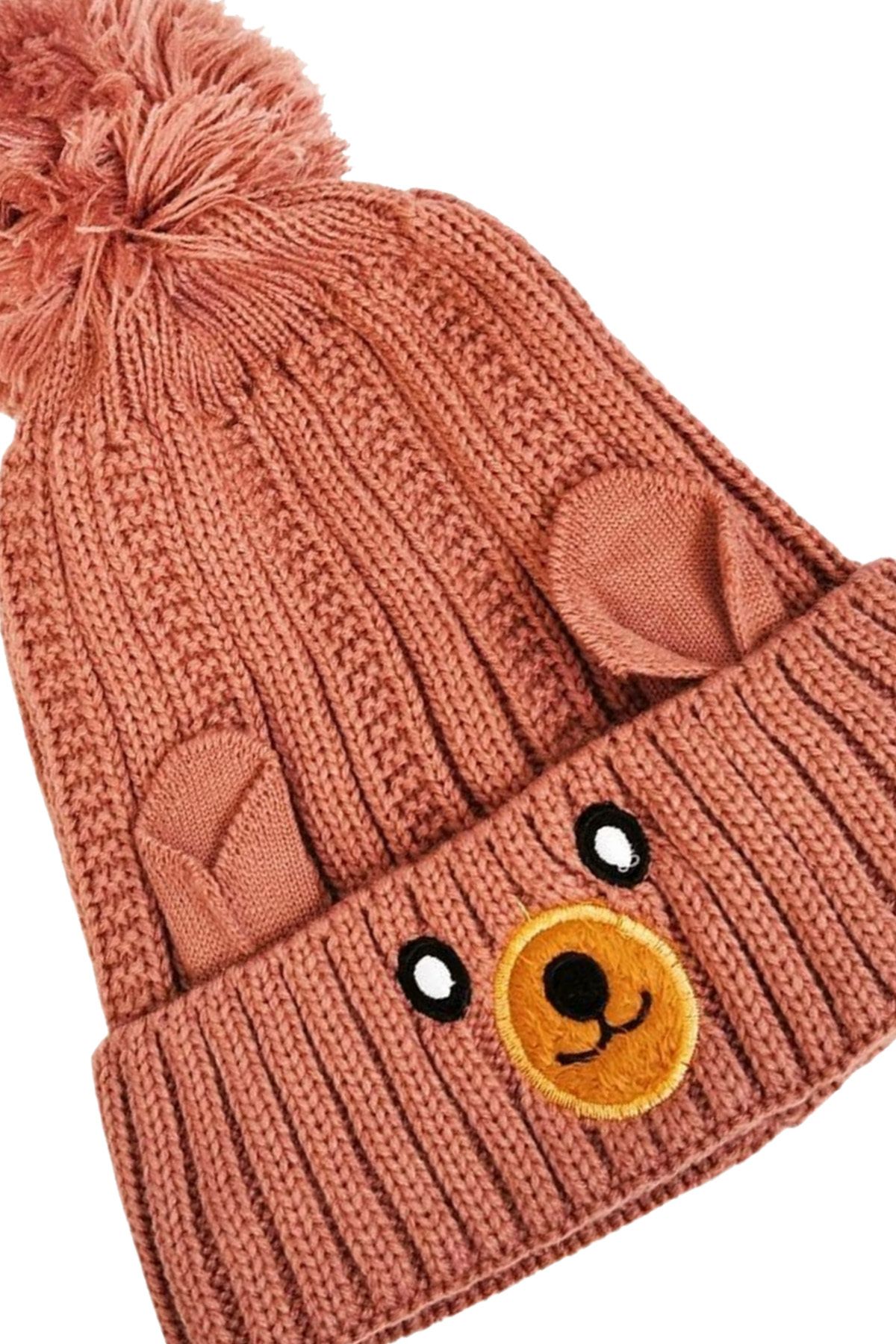 Easy Tedarik-Unisex Wool Figured Pompom Children's Beanie Soil 2