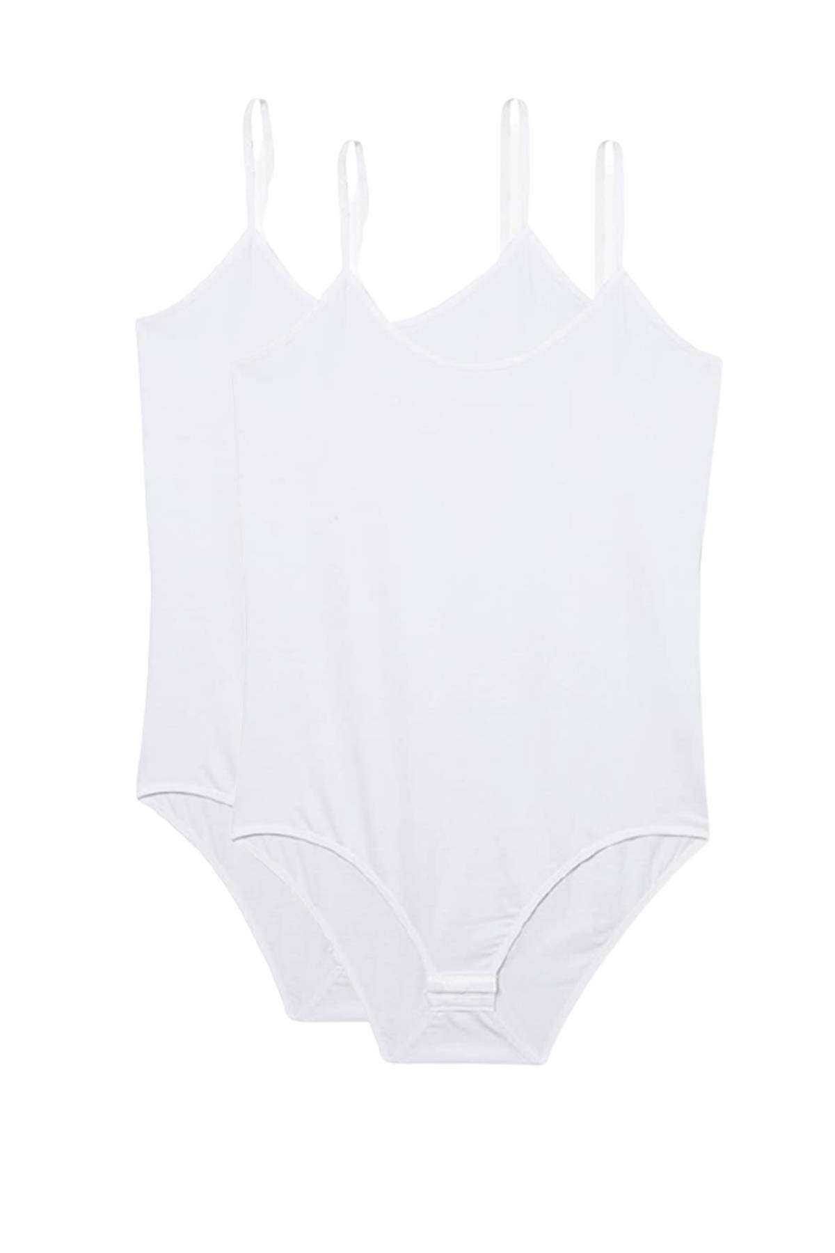 Easy Tedarik 2 Adet İp Askılı Kadın Çıtçıtlı Body Beyaz