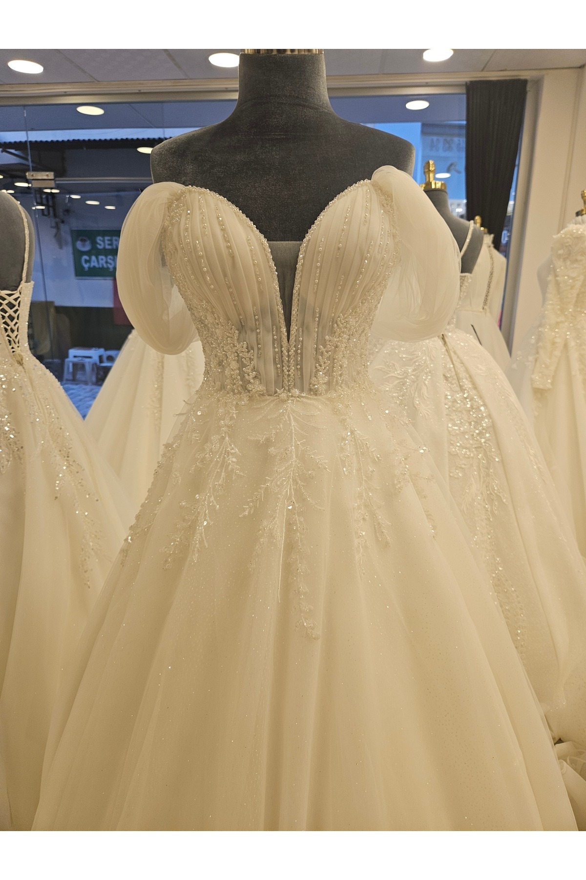 A-line wedding dress with draped sweetheart neckline