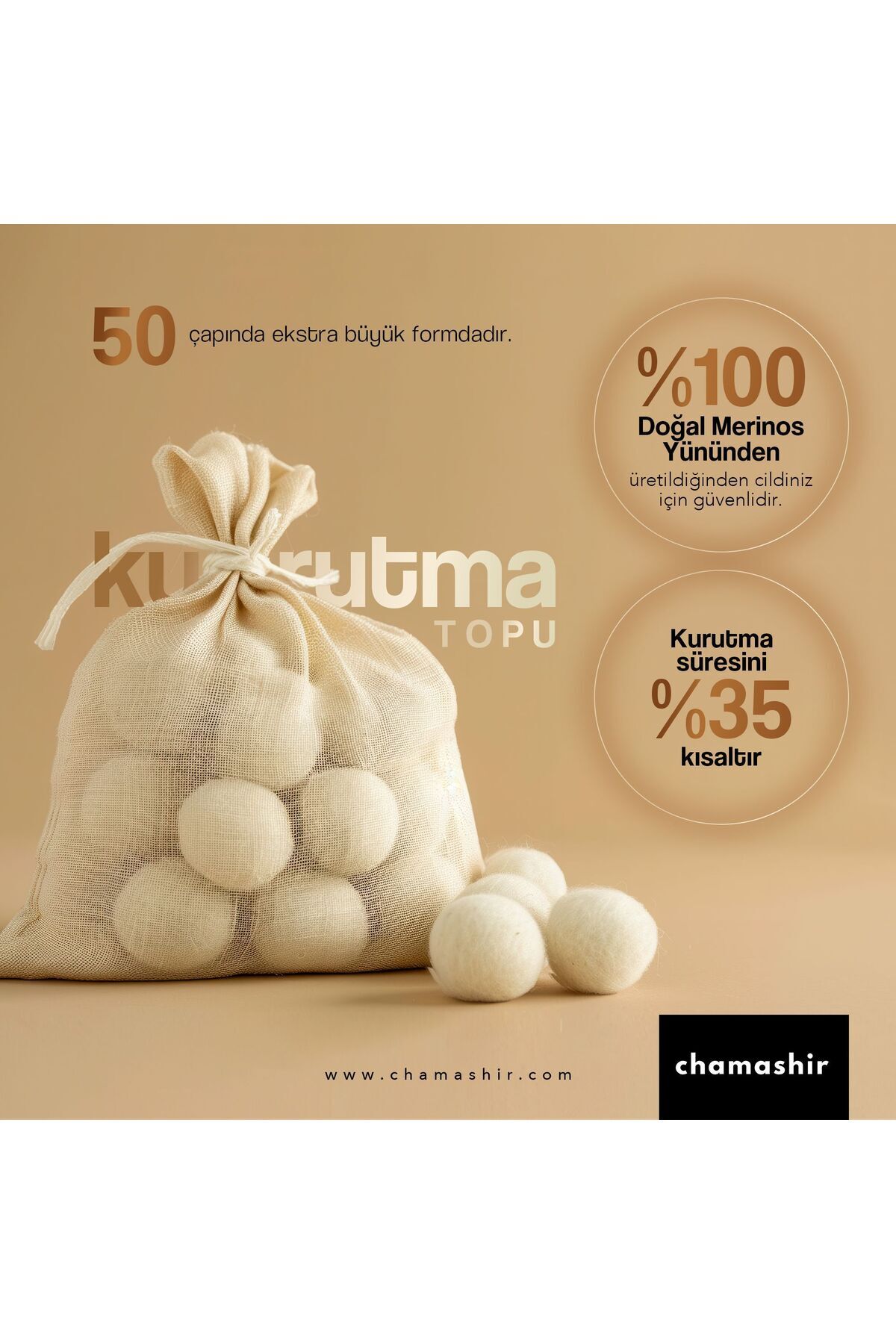chamashir-4 كرات تجفيف صوف طبيعية وصديقة للبيئة - عمر افتراضي 5000 استخدام 7
