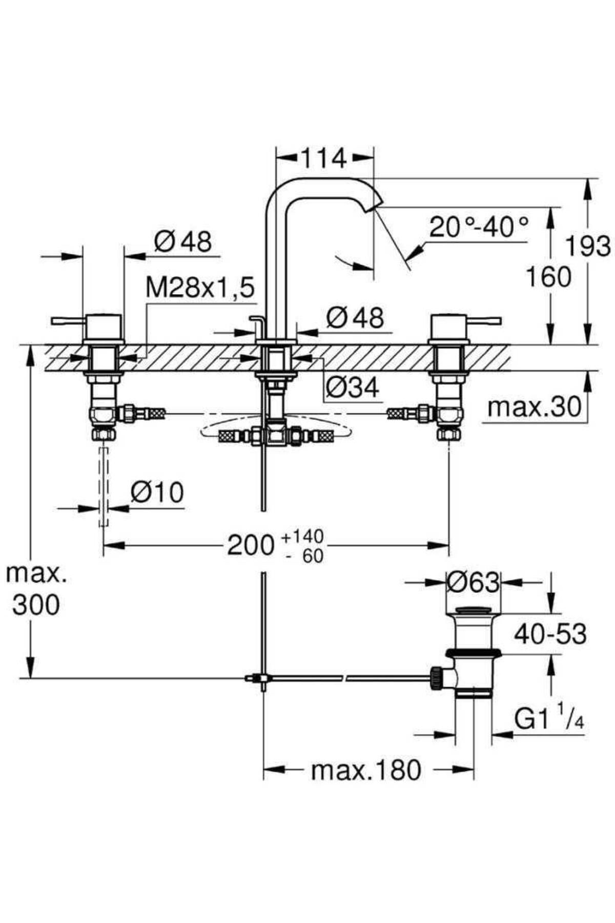 Grohe-Essence Three Hole Sink Faucet M-size -20296001 3