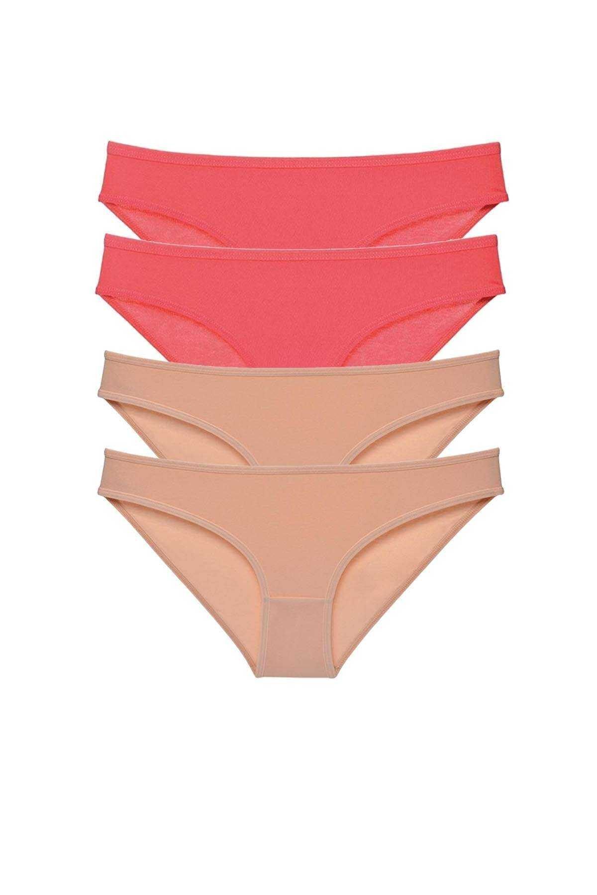 Easy Tedarik 4 adet Süper Eko Set Likralı Kadın Slip Külot Fuşya Ten
