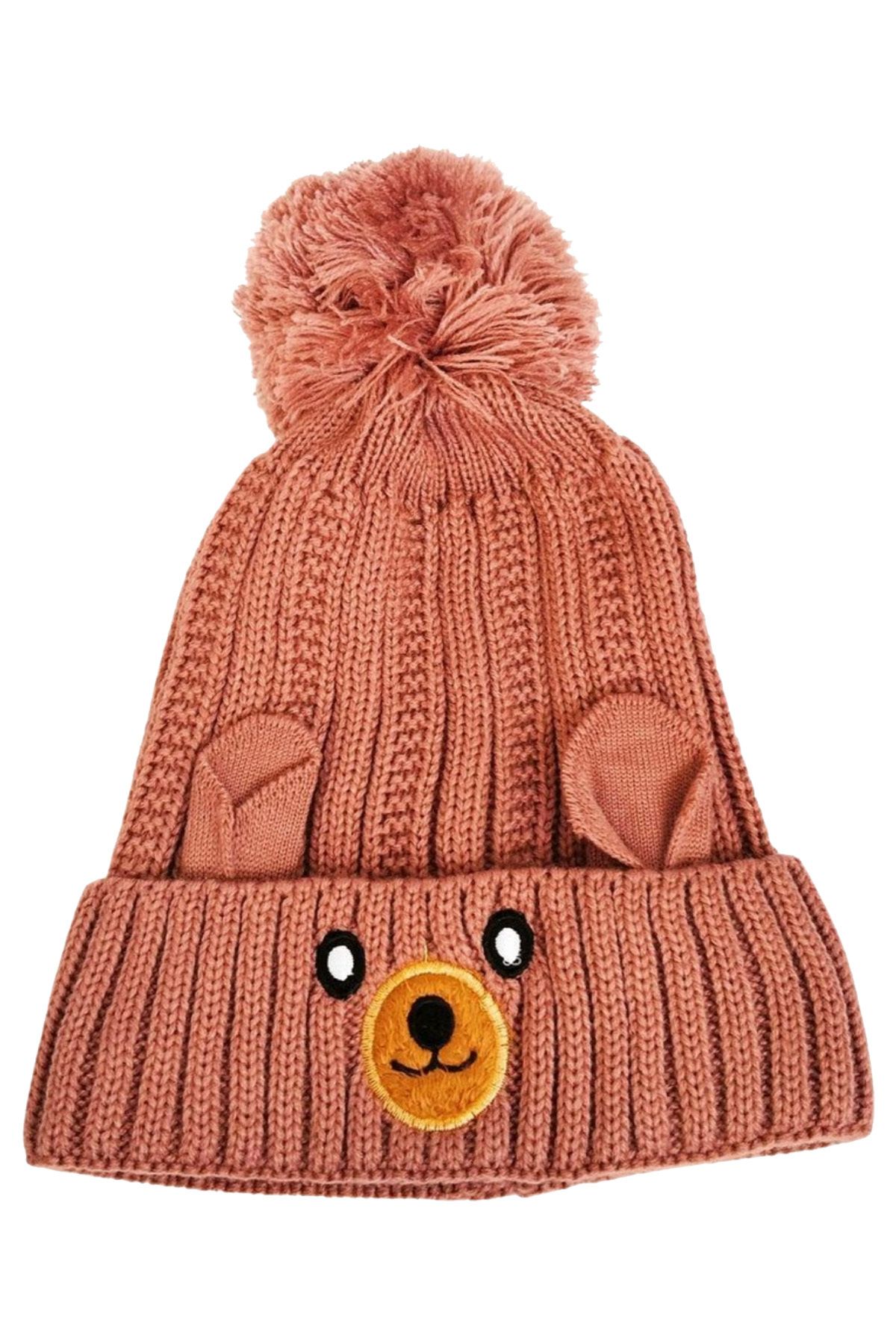 Easy Tedarik-Unisex Wool Figured Pompom Children's Beanie Soil 1