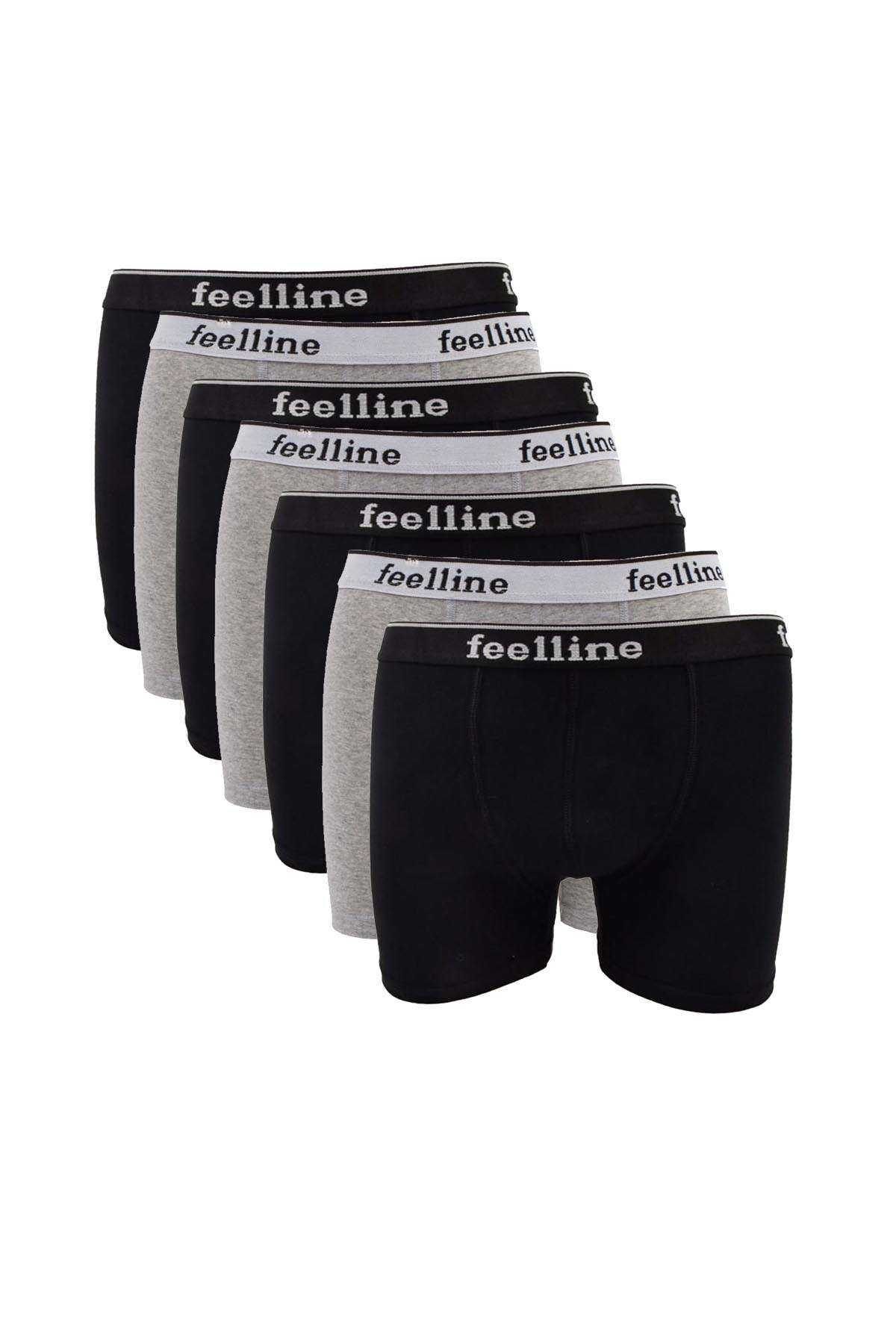 Easy Tedarik 7 adet Feelline Siyah ve Gri Pamuklu Doğal Likralı Erkek Boxer
