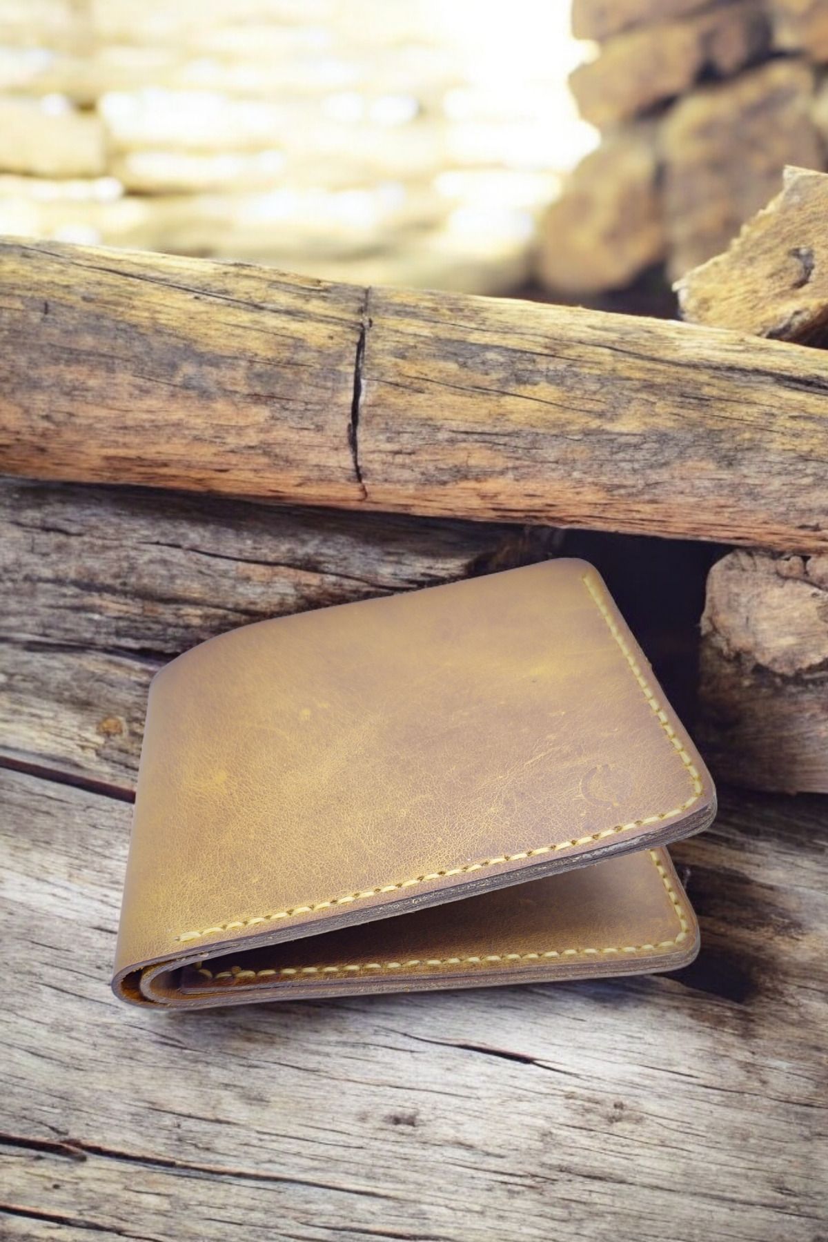 کیف پول مردانه دستباف چرمی واقعی چرم CY ETERNAL کلاسیک CAMEL Leather