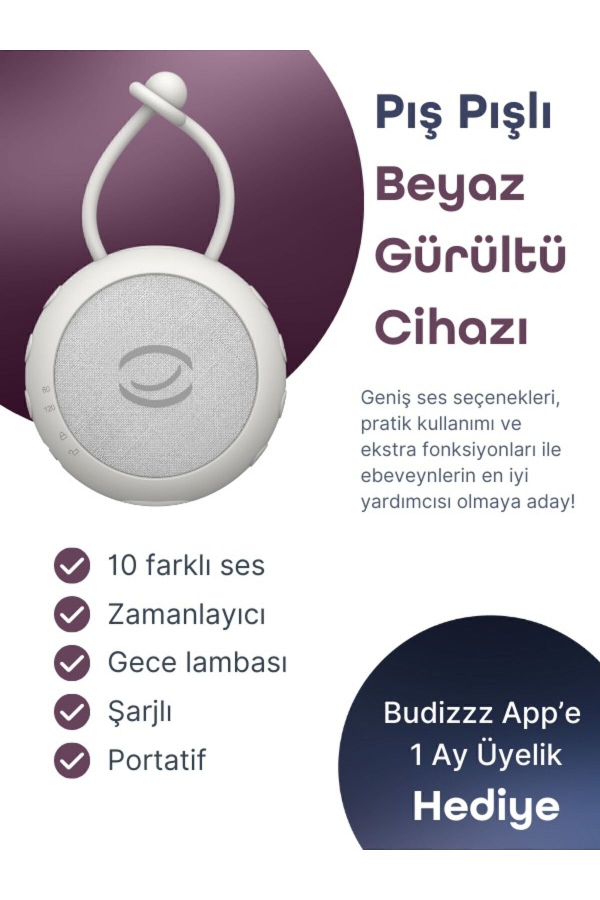 BUDİZZZ Budizzz Beyaz Gürültü Cihazı | Bebek Uyku Arkadaşı