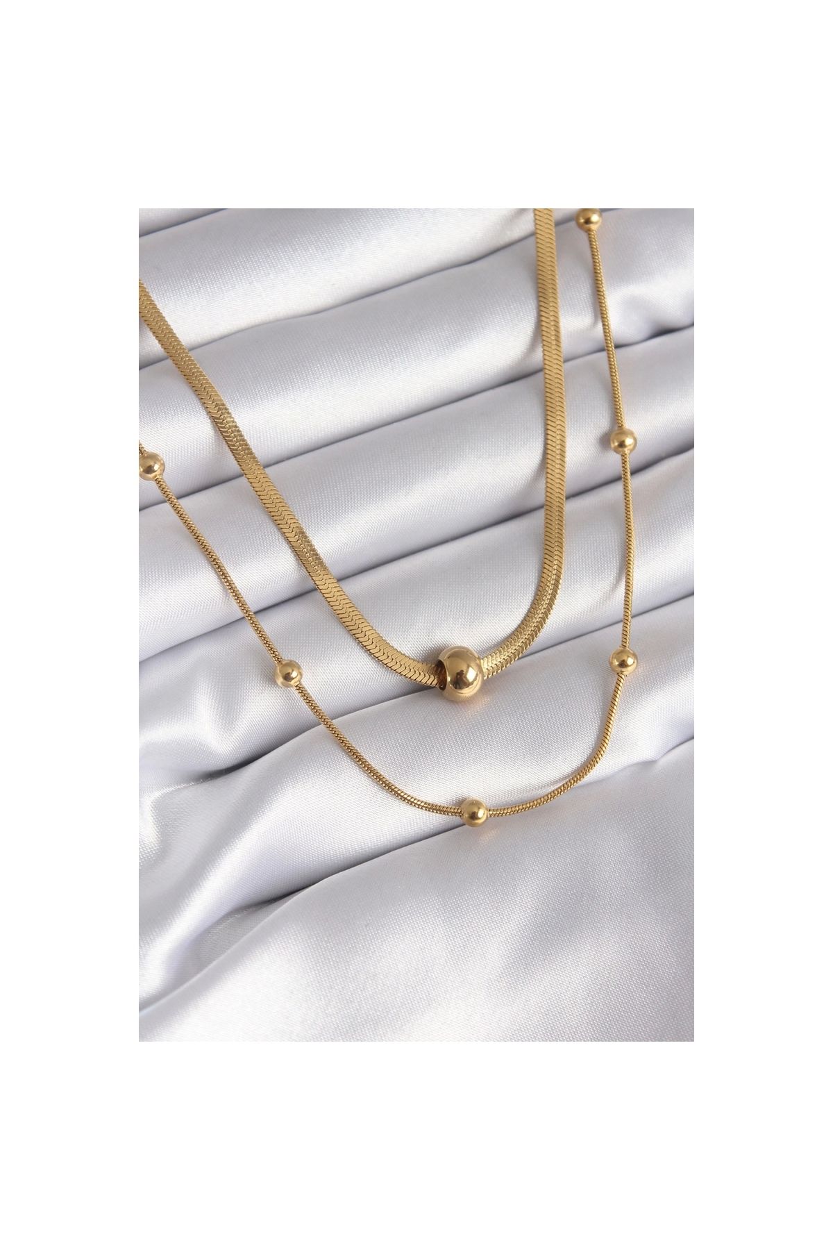 Narnuga 316L Çelik Gold Renk İtalyan Zincir Model Topçuk Detay Kadın Kolye - TJ-BKO8312
