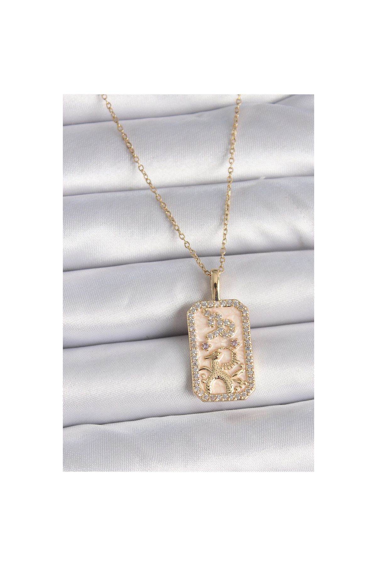 Narnuga 316L Çelik Gold Renk Zincir Oğlak Burcu Zirkon Taşlı Kadın Kolye - TJ-BKO9459