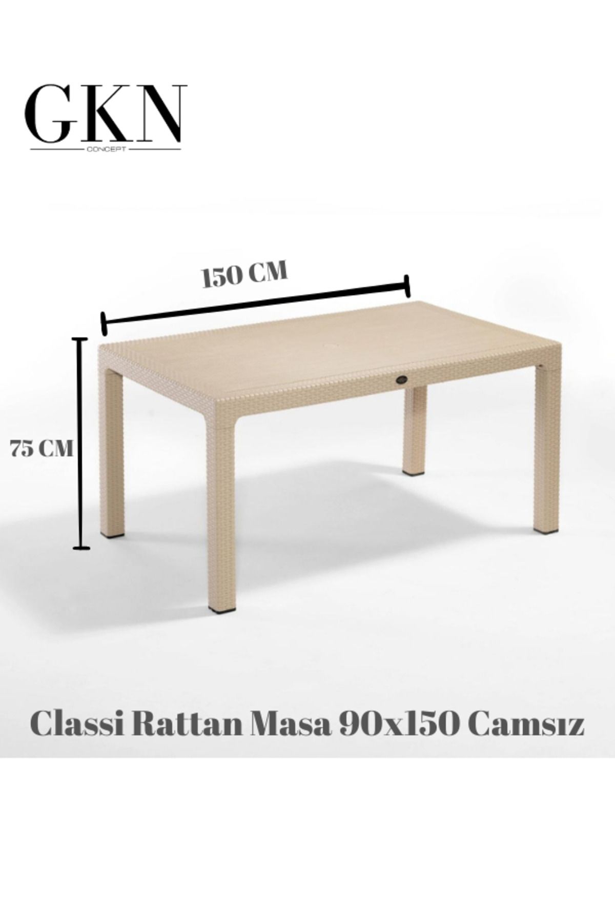 ÖZMOB Novussi Classi Rattan Camsız Masa 90x150 Dikdörtgen Masa Bahçe Masası Rattan Masa Dış Mekan Masası