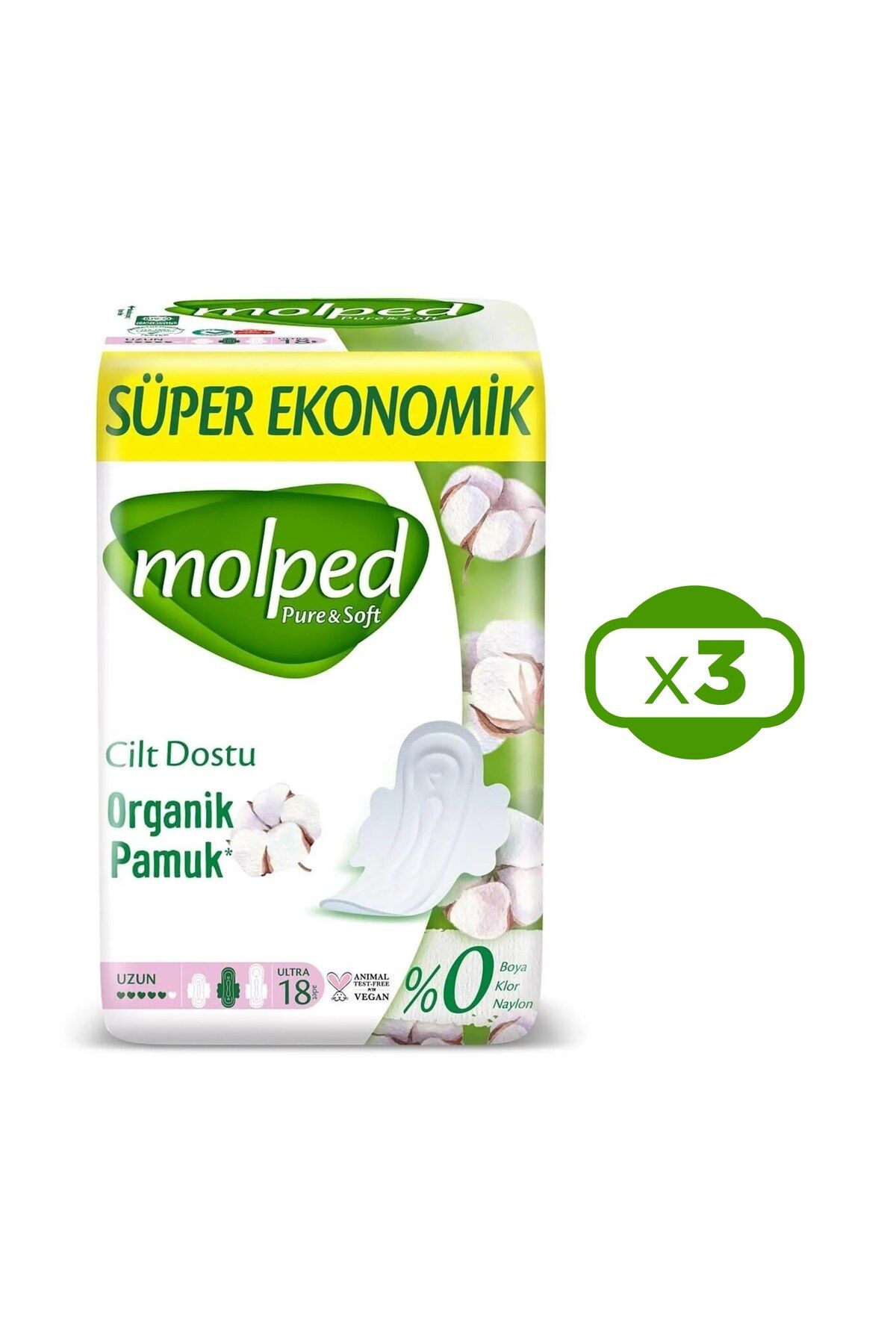 Molped Pure & Soft Uzun Süper Ekonomik Ped 18 Li x 3 Adet