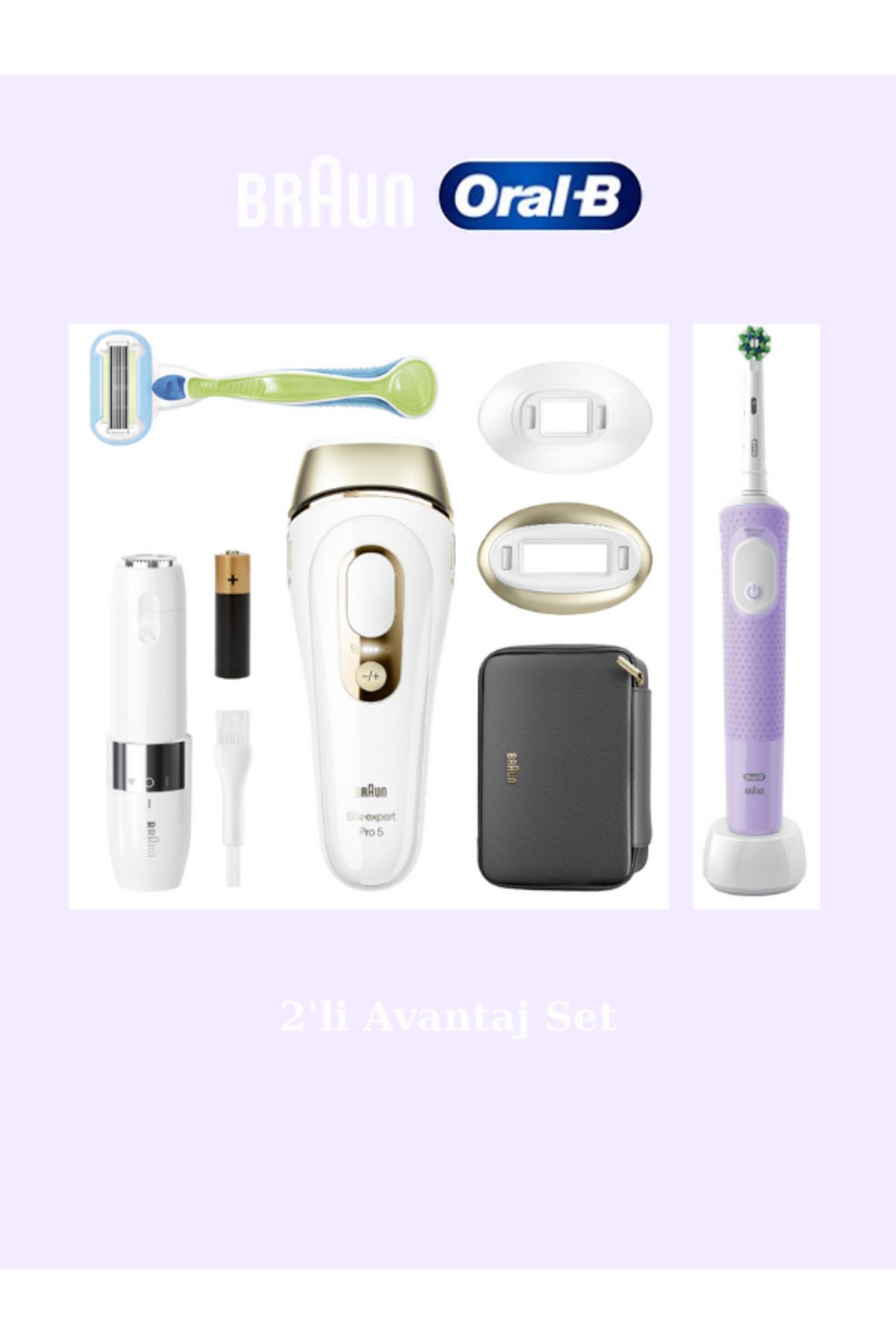 Braun IPL Silk·expert Pro 5, Tüy Alma, Çanta, Tıraş Bıçağı, Diş Fırçası, 2 Başlık, PL5146-D103 2'li Set