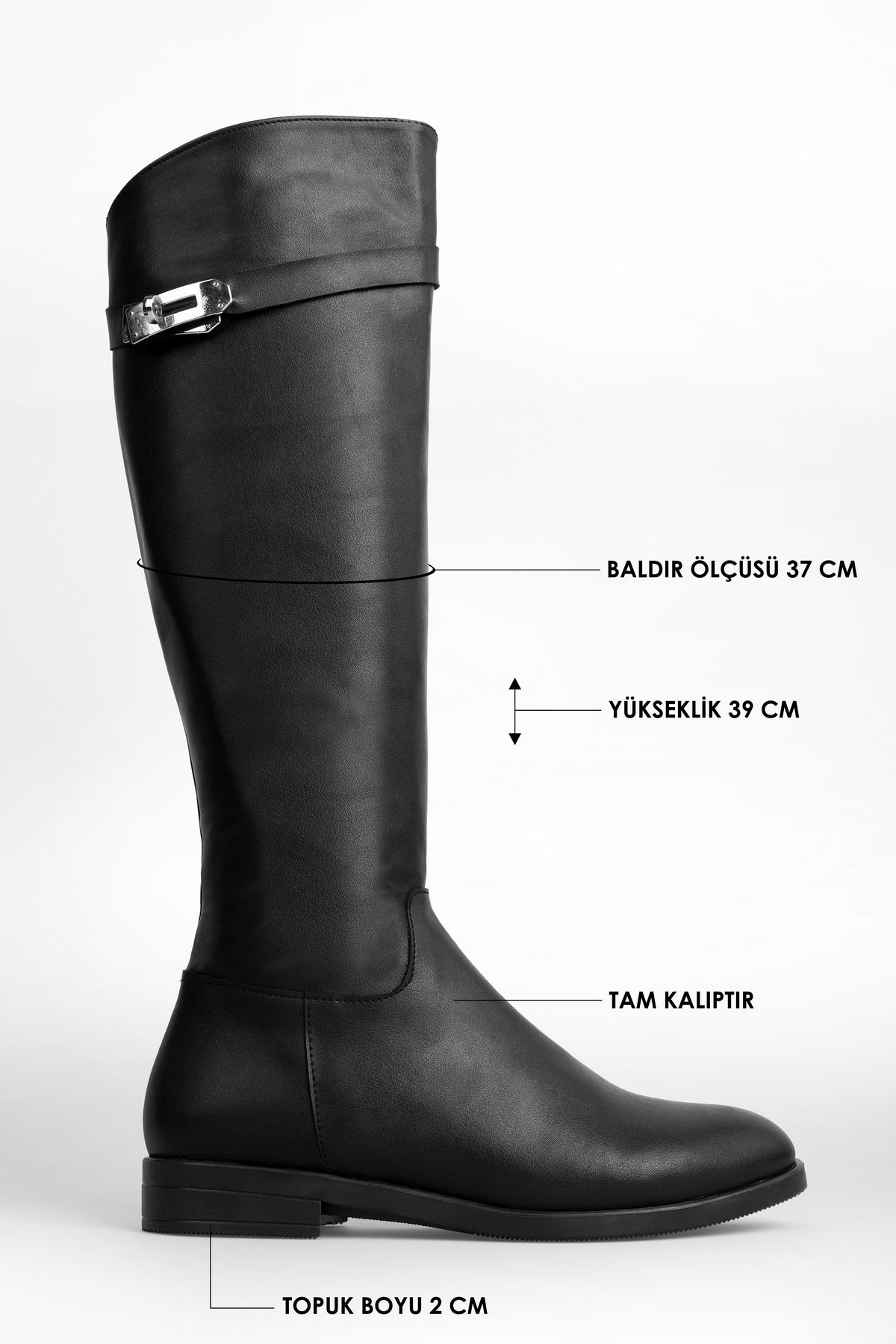 Shoeberry-Damen-Stiefel Meroni aus schwarzem Leder mit Schnalle. Schwarzes Leder 4