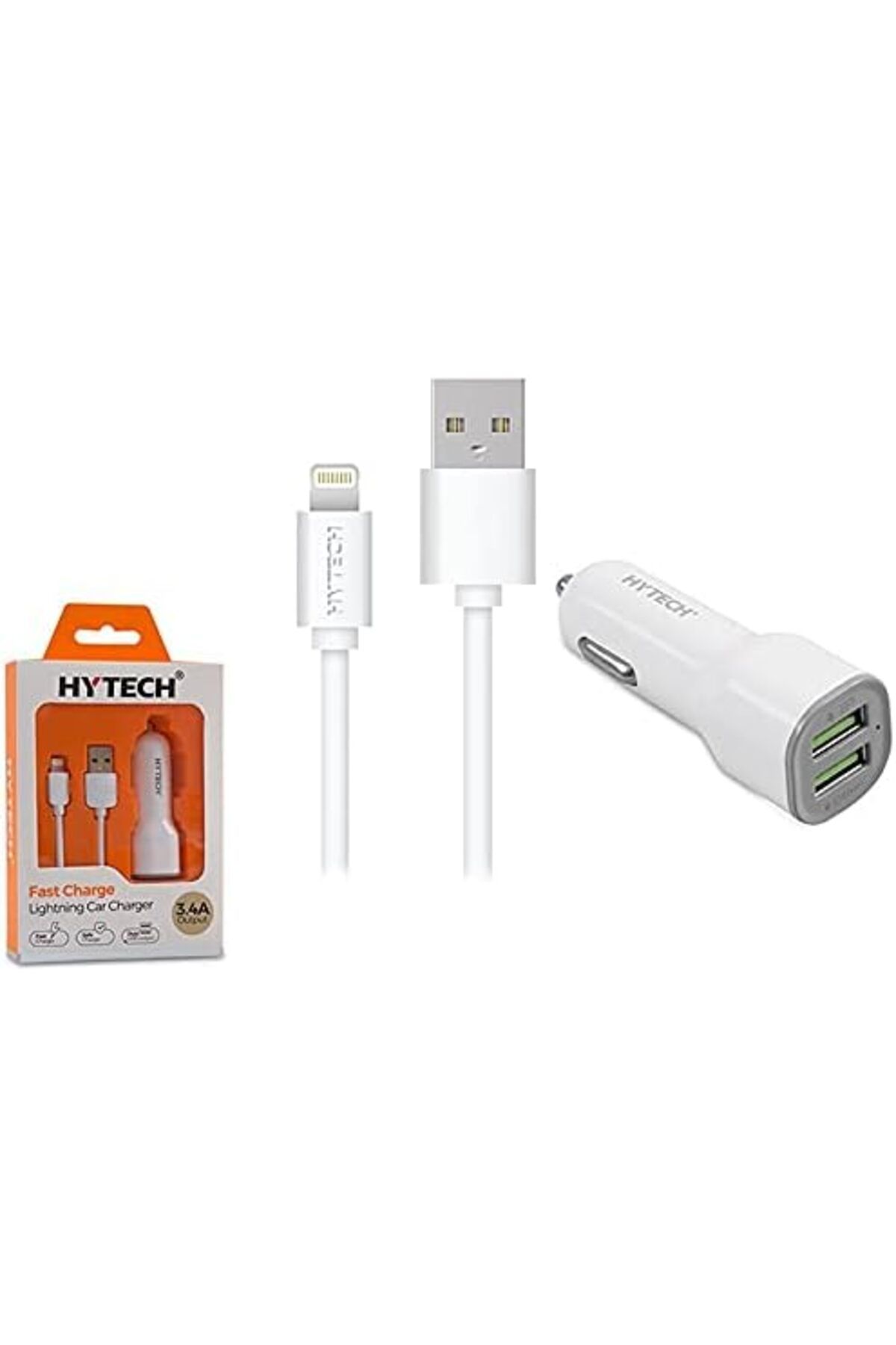 STOREMAX HY-X44 3.4A Hızlı Şarj iPhone uyumlu Lightning Kablolu 2 USB Araç Şarj Cihazı, Beyaz 10643