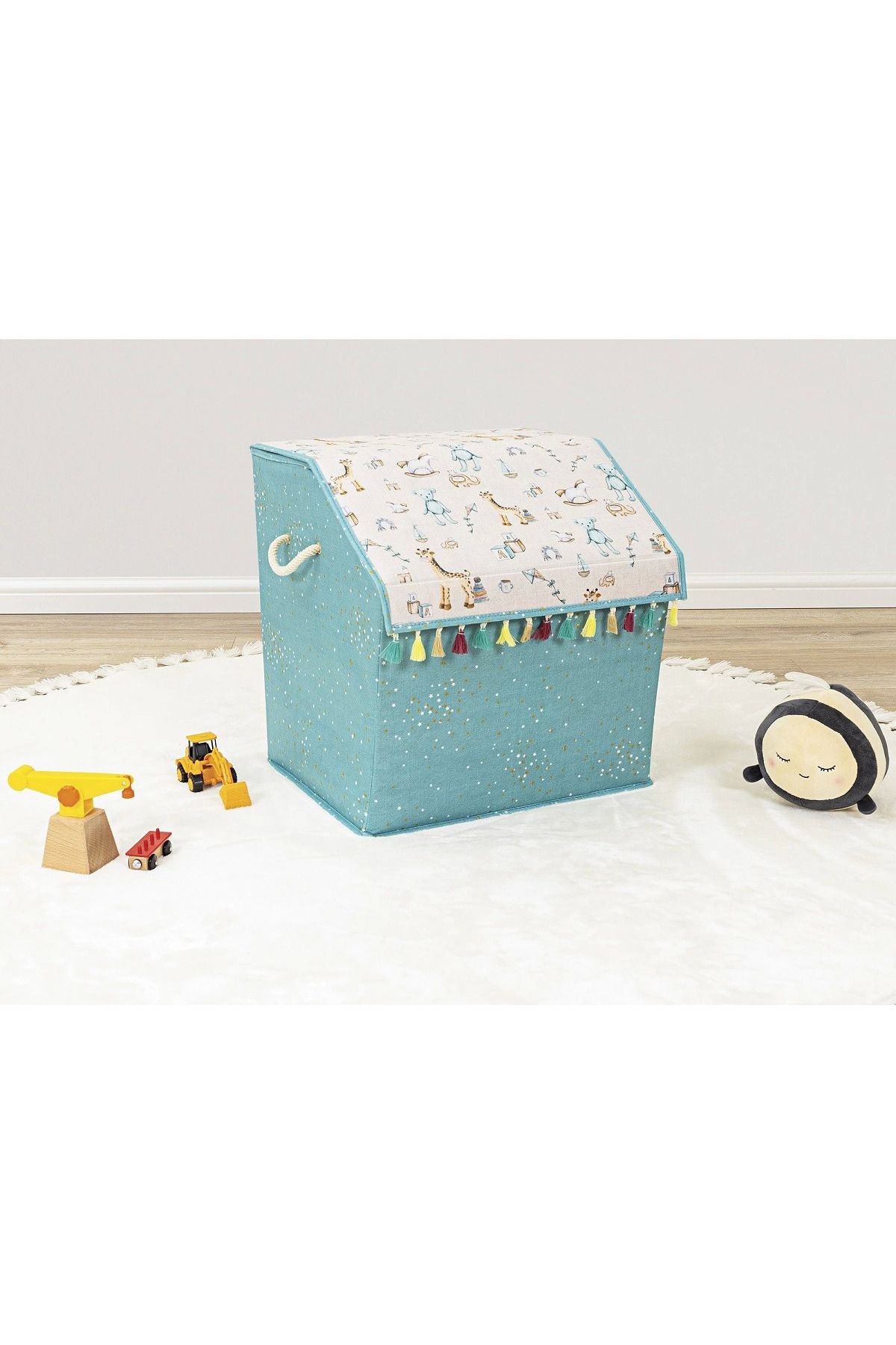 Easy Tedarik Baby Püsküllü Köşeli Kapaklı Kutu Düzenleyici Çok Amaçlı Organizer Kutu (yeşil)