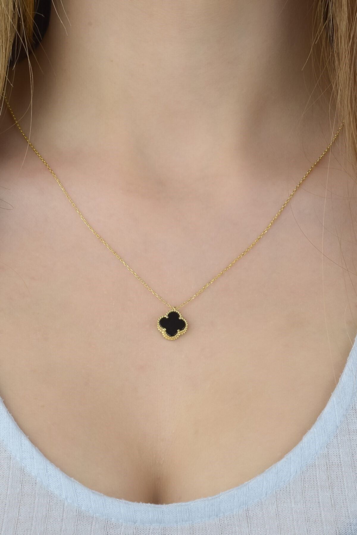 JEWELRY yonca Alhambra 316l Çelik Kolye siyah