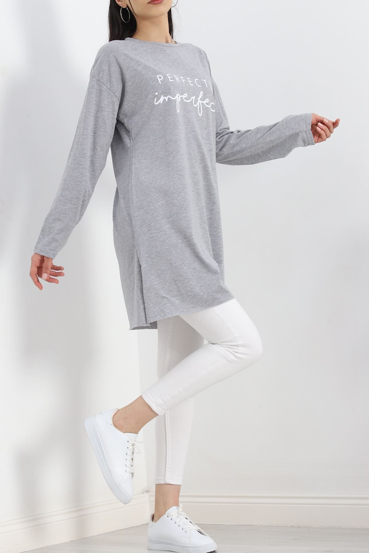 MAZSAY-Gray Supreme Tunic - Side Slit Detail 1