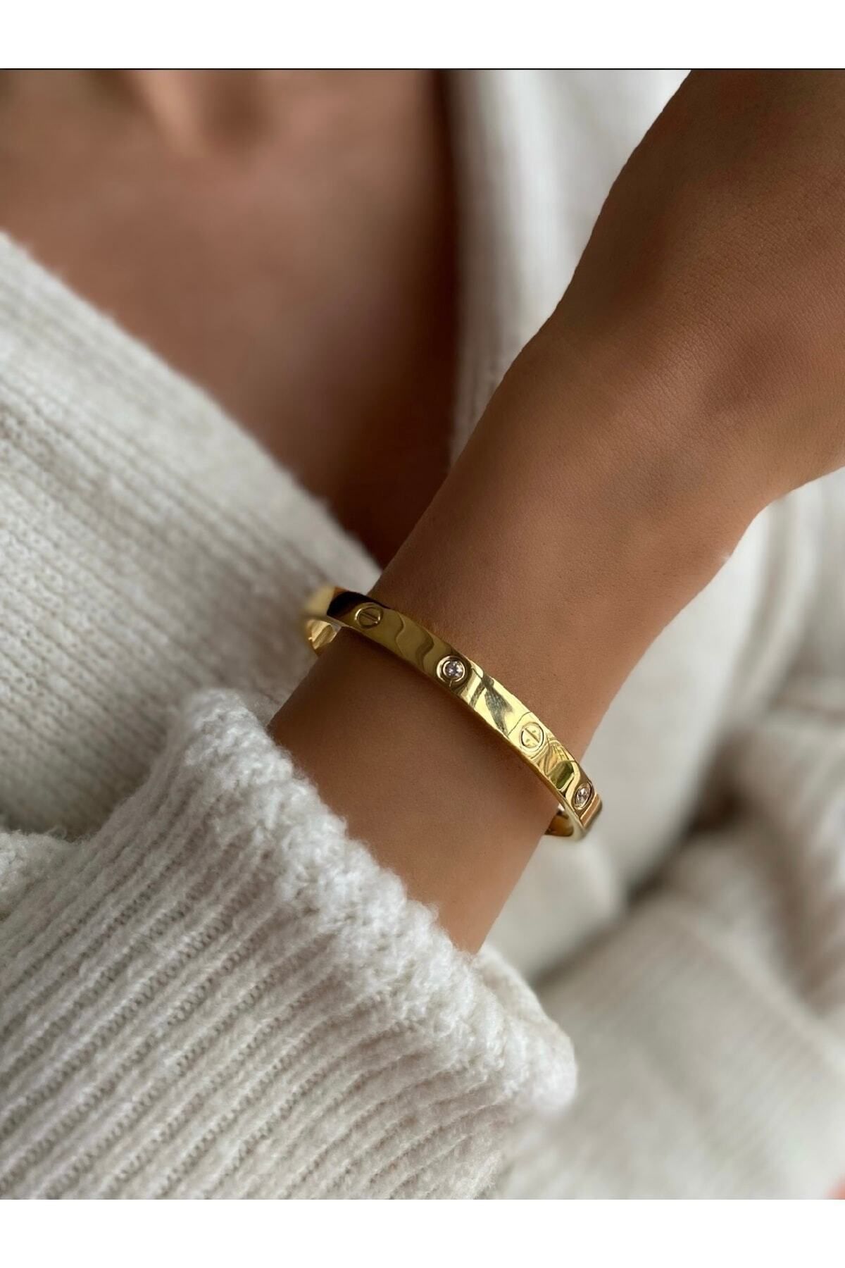 JEWELRY Üzeri Kaplama Çelik Kalın Bileklik CmXL Altın 20 Model (KARARMAZ PASLANMAZ) Taşlı