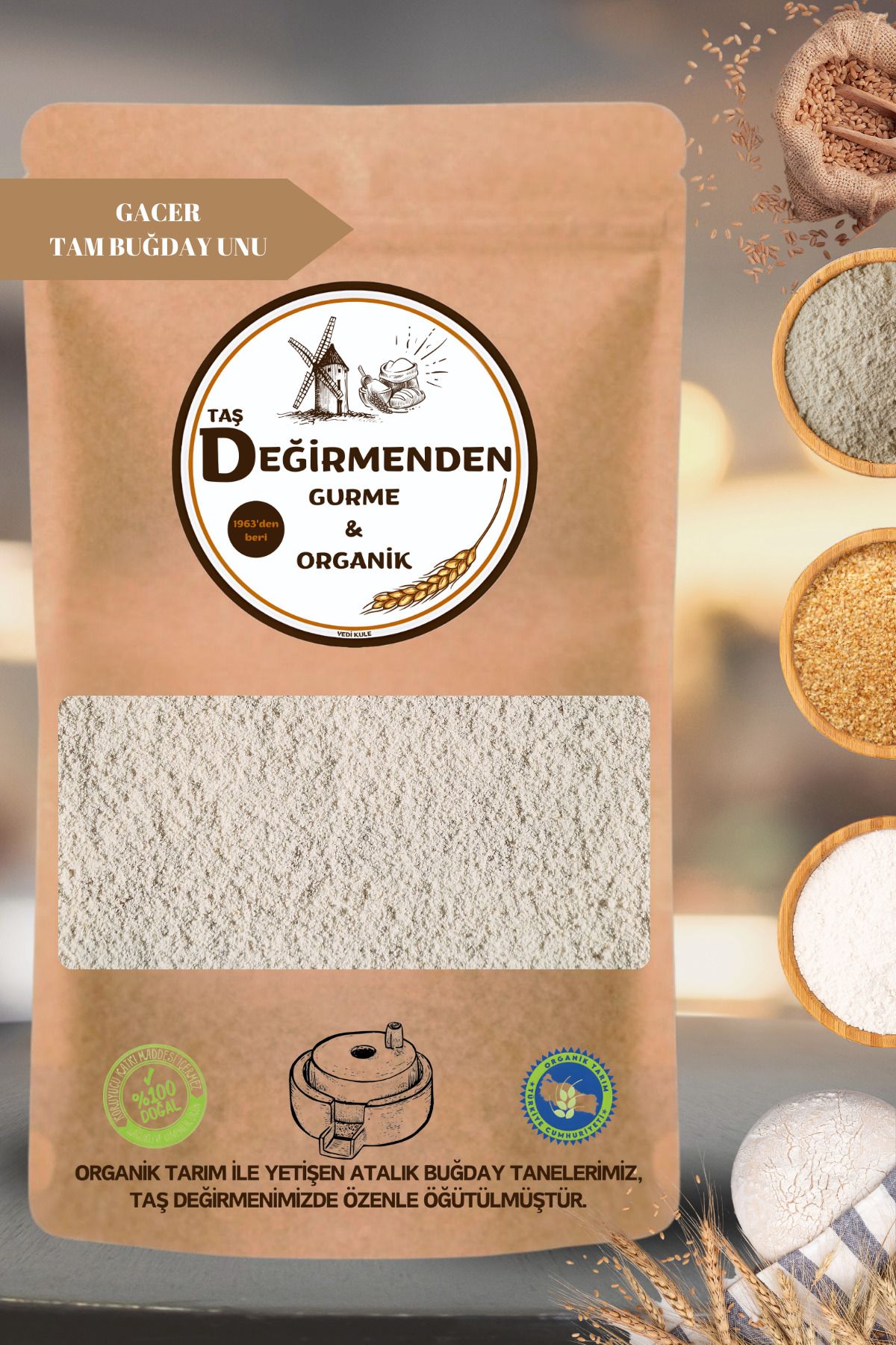 Değirmenden Organik Atalık Gacer Tam Buğday Unu - 1 Kilo