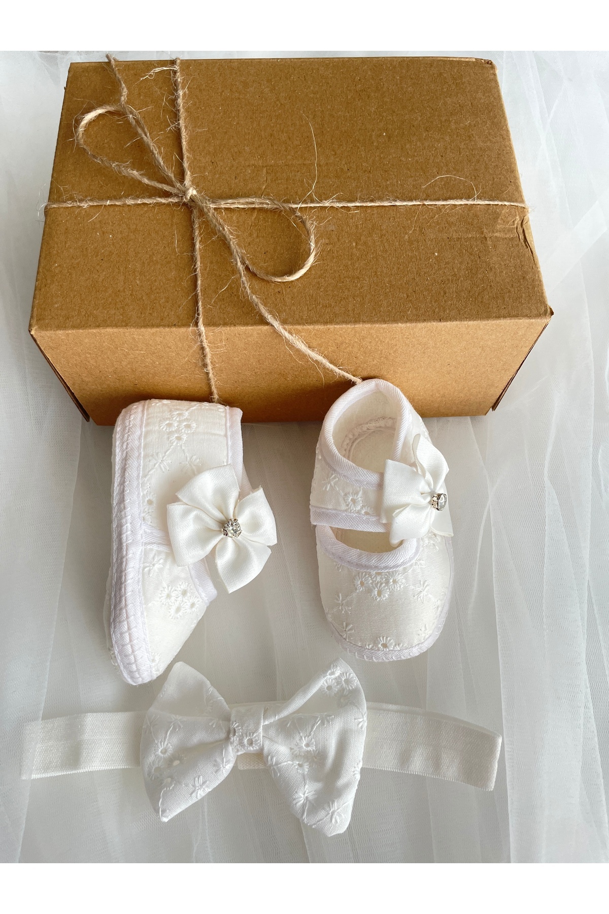 MASALBABY Kız Bebek Fistolu Patik / Yeni Doğan Hediyelik / Saç Bantlı Ekru Mevlüt Patiği fotoğrafı 2 (önizleme)