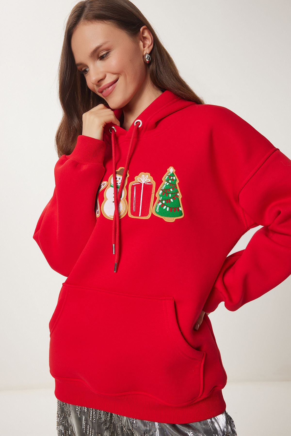 Lovelyİstanbul-New Year's Themed Knitted Sweatshirt with Hood - Red Ltq0002 2