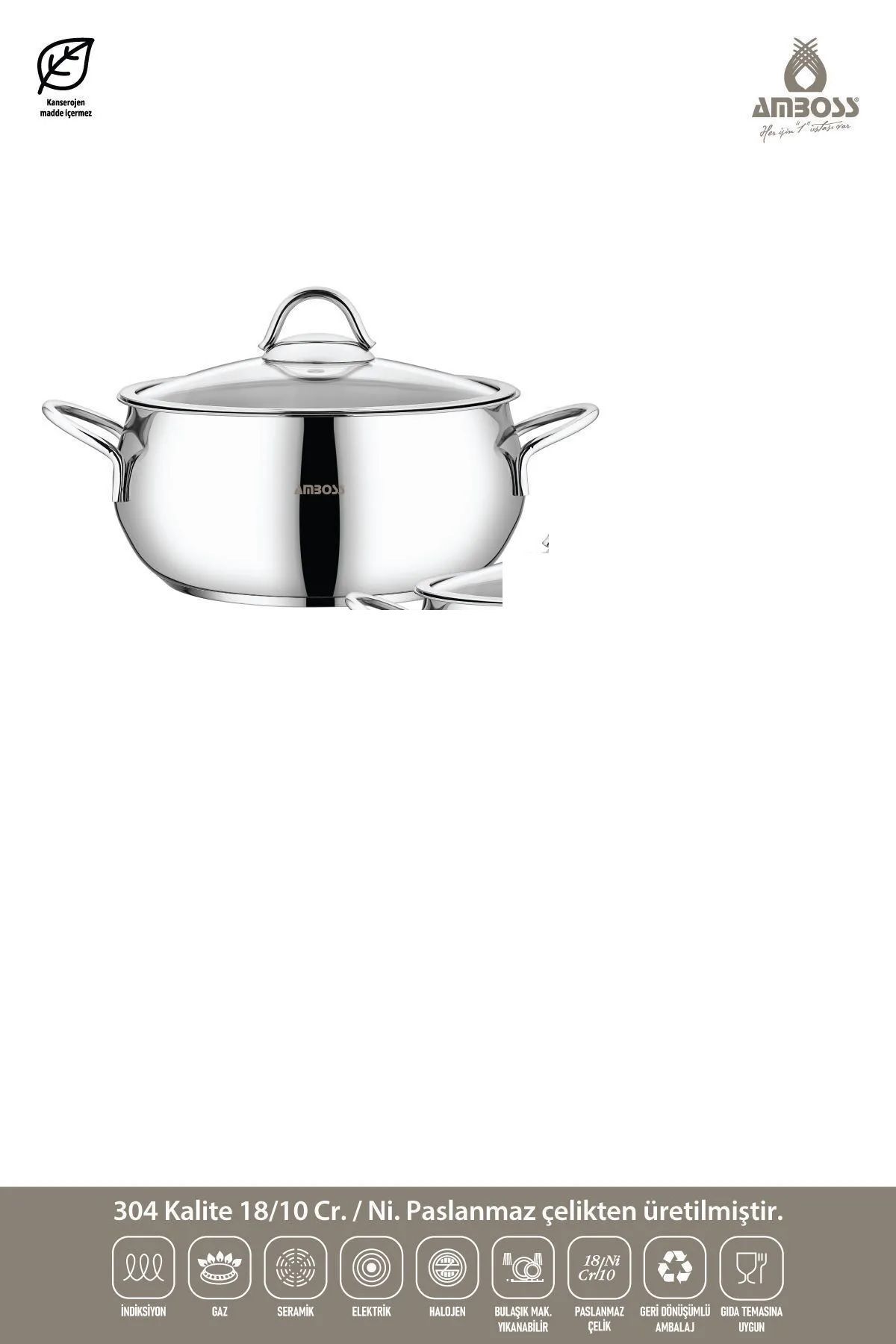 EWWE-Amboss Stone 22 cm Deep Glass Lid Stainless Steel Pot 4.5 Lt (Suitable for All Stoves) 1