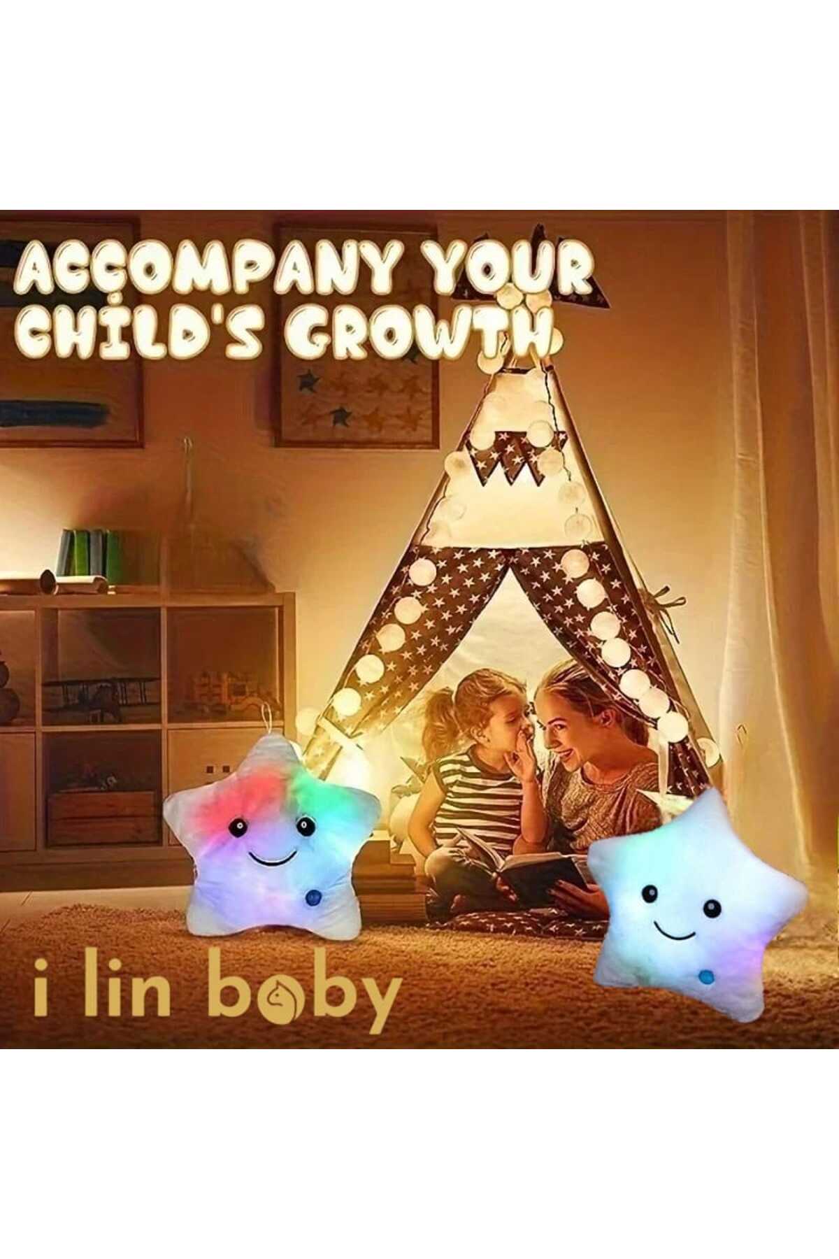 i lin baby Sevimli Led Işık Yıldız Yastık, Doğum Günü Hediyesi Ev Dekoru, Yumuşak Bebek Çocuk Oyuncakları 35x20 fotoğrafı 3 (önizleme)