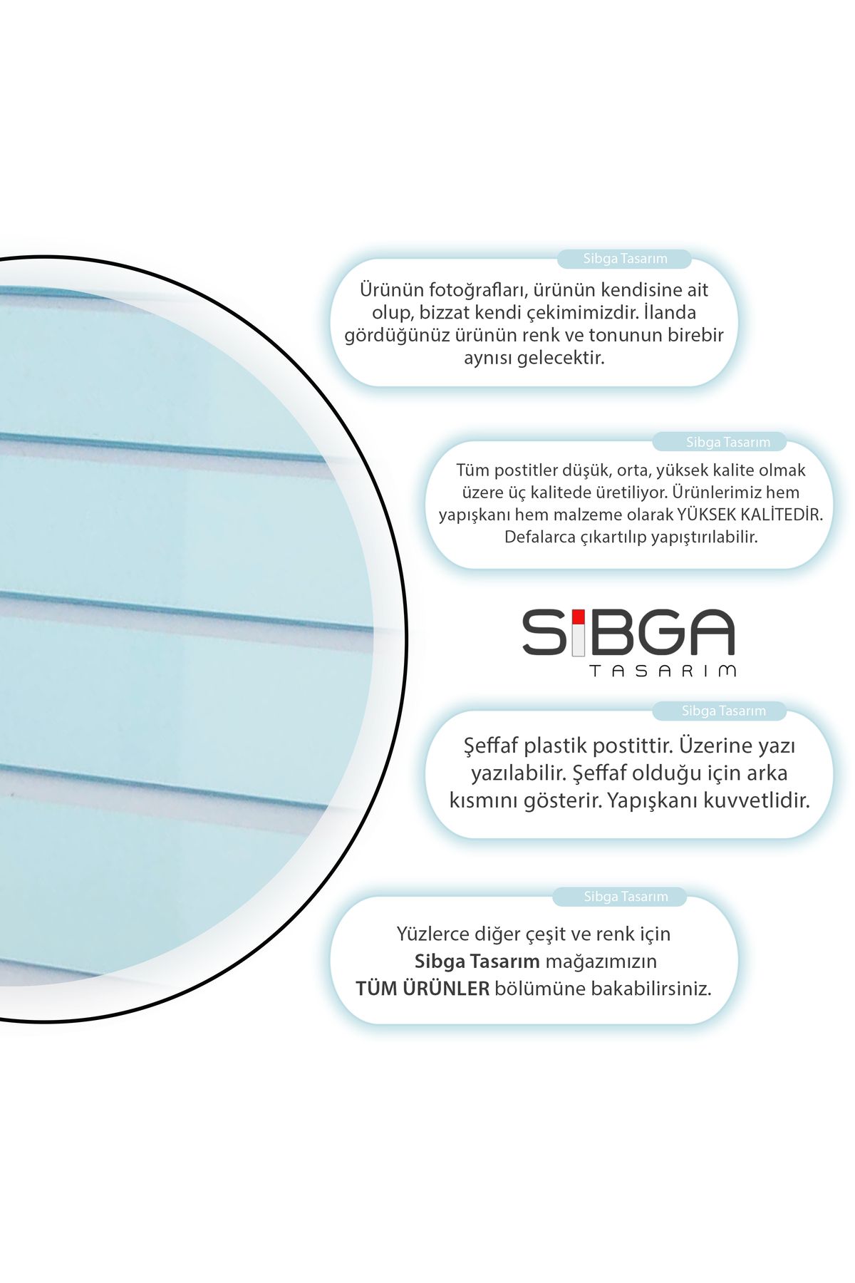 sibga tasarım-Light Blue Transparent Postit - Bookmark Sticker Note Paper 0210 6