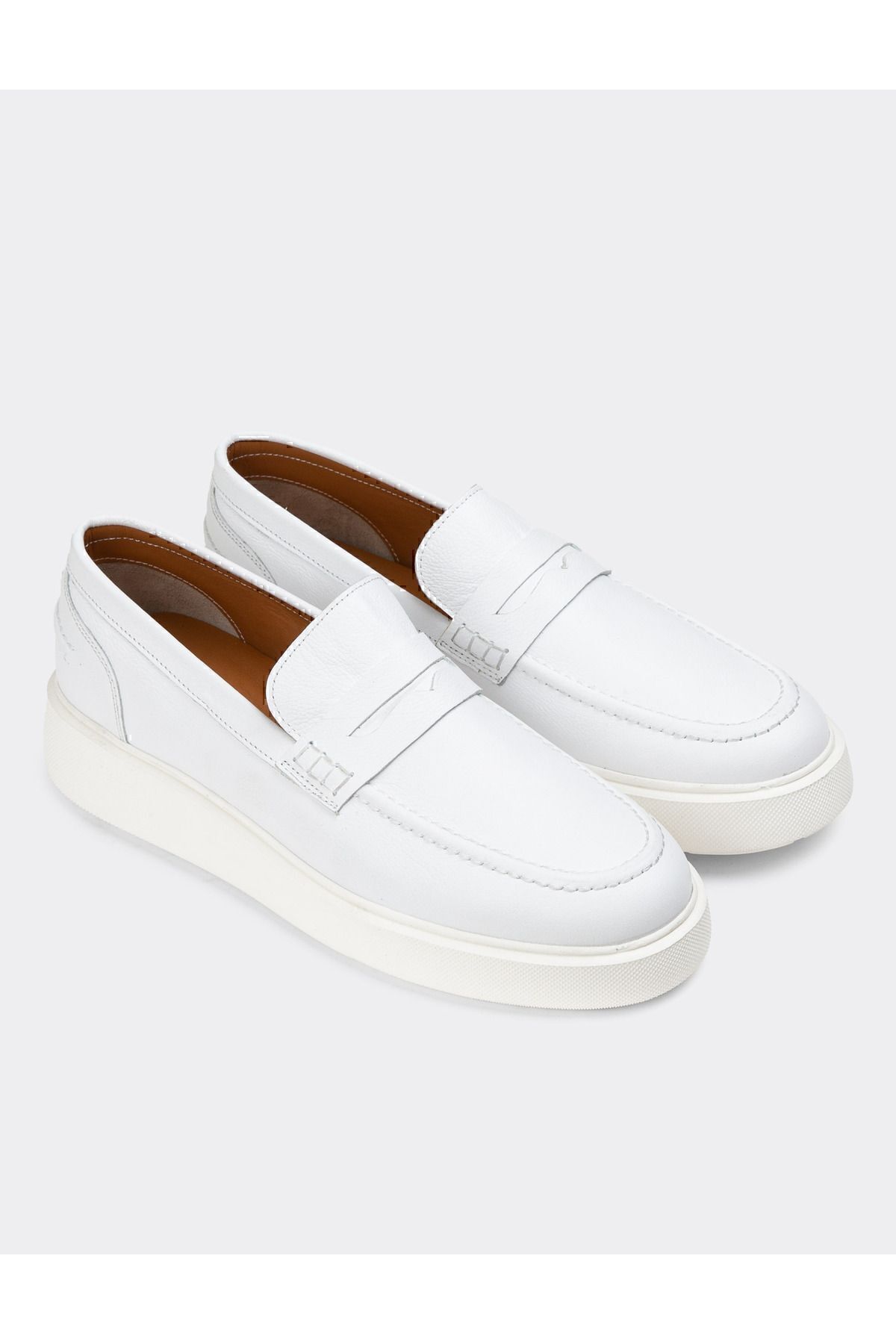 Deery-Genuine Leather White Men's Loafer Shoes 2