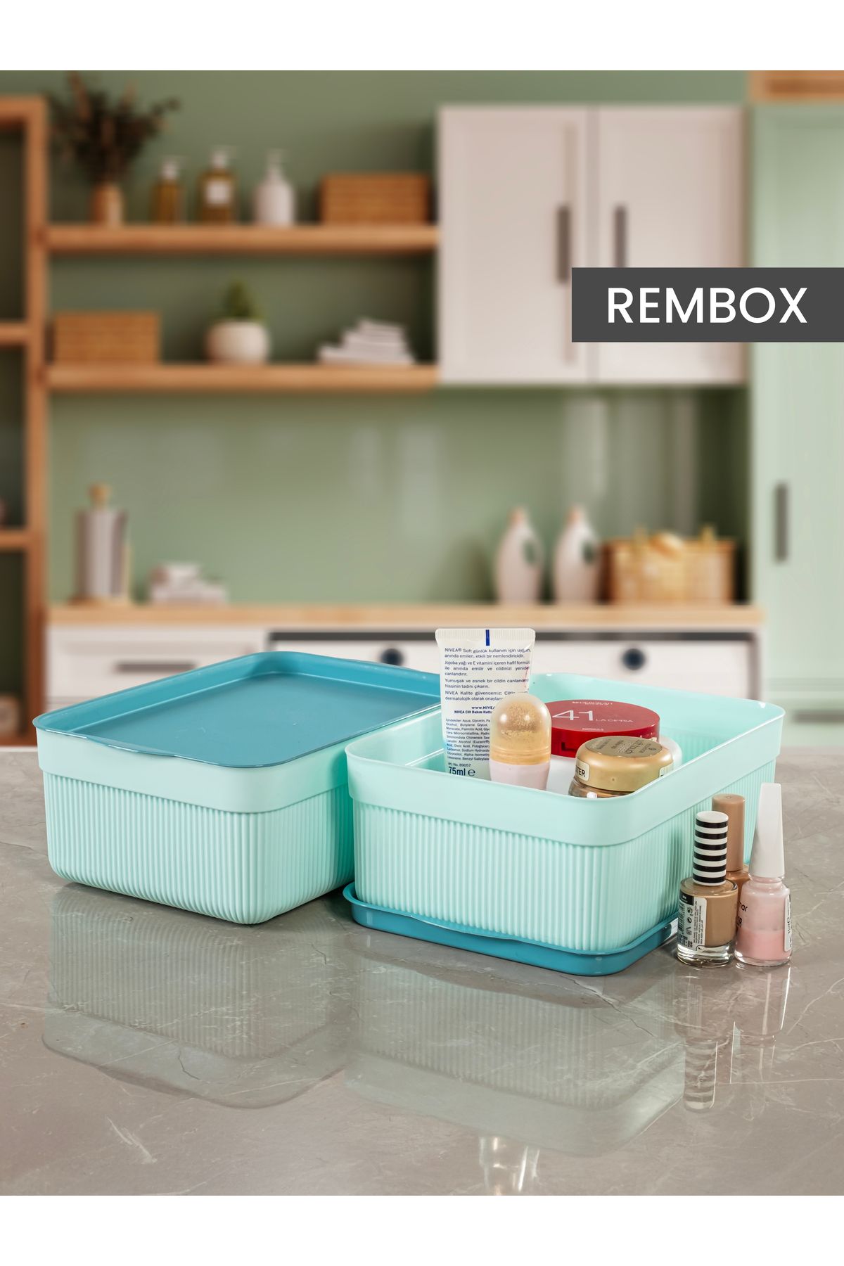 Rembox Cutie Organizatoare De Dulap Multifuncțională De 3 Litri Cu 2 Linii Cu Capac, Coș Decorativ Pentru Cutie De Depozitare - Mărime unică