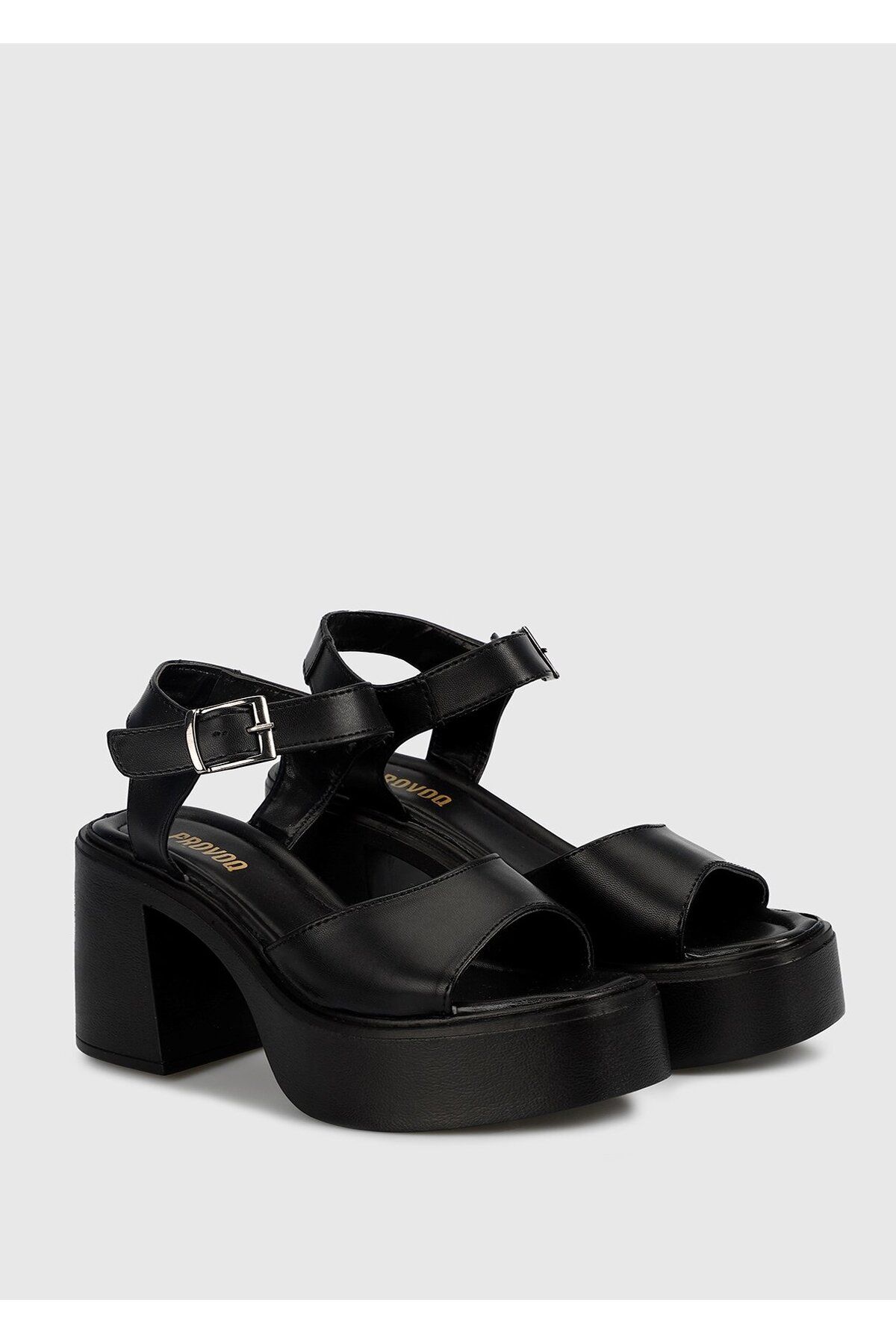 Provoq-Black Women's Heeled Sandals 2