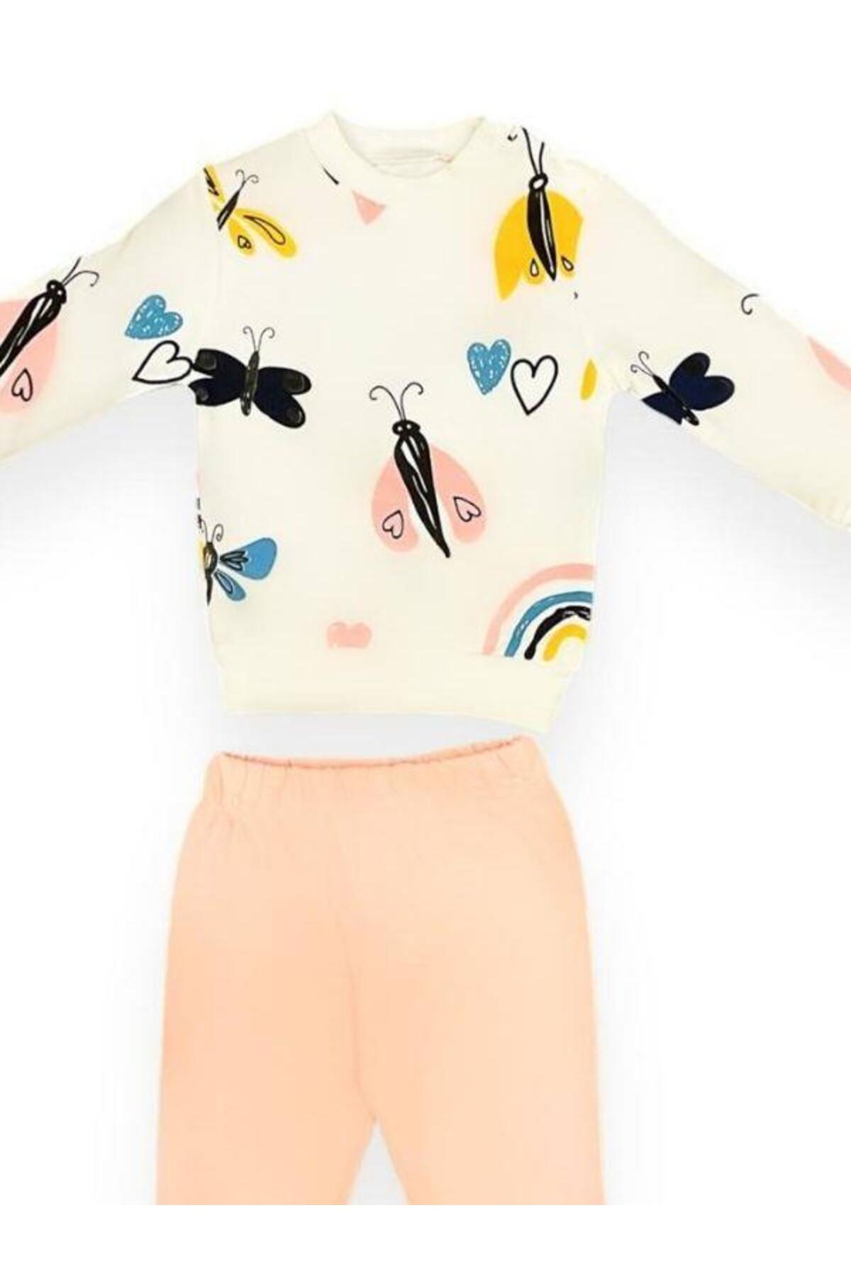 Zekids Kız Bebek Kelebek Desenli Pamuklu Eşofman Takım fotoğrafı 5 (önizleme)