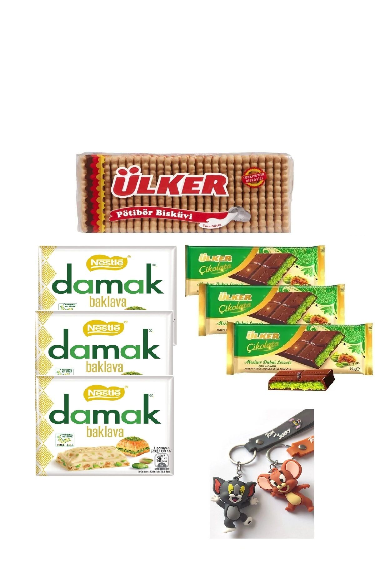 Ülker PÖTİBÖR 175 GR SADE & ÜLKER DUBAİ ÇİKOLATASI 93GRX3 ADET VE NESTLE DAMAK BAKLAVA 60GRX3 ADET