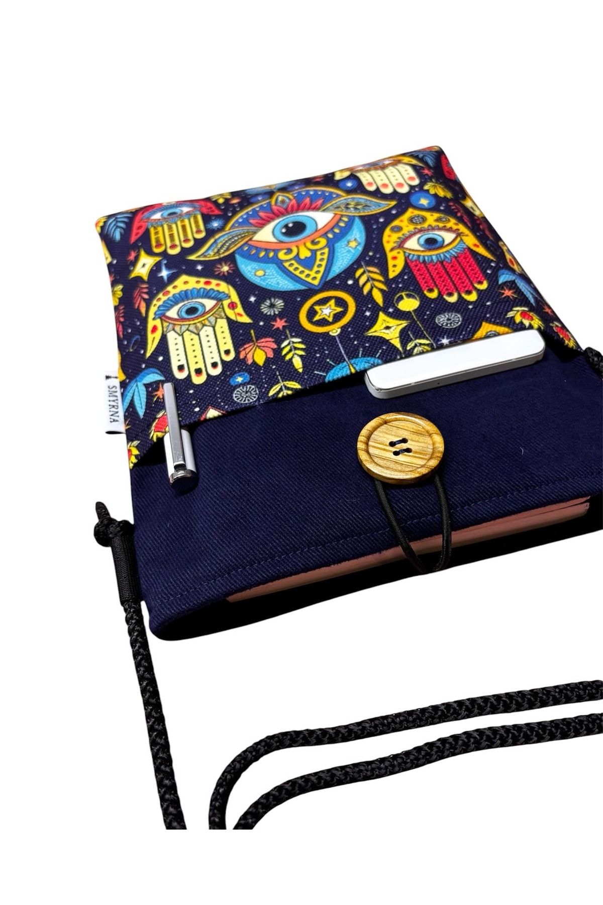 Smyrna-Hanging - Book / Tablet / Ebook Bag - Removable Strap (Hamsa, Eye, Color) 4