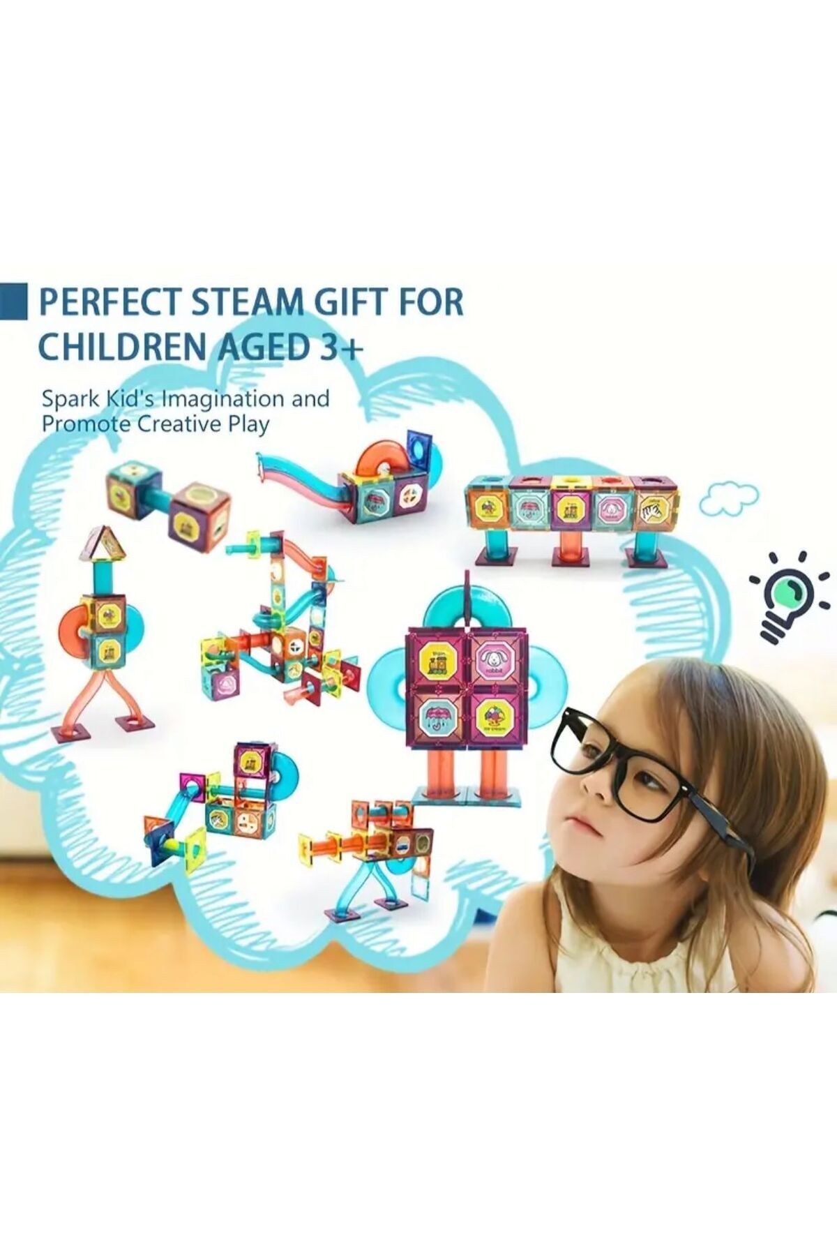 MİNİK DEHALAR-Magnetic 3D Slide Tubular Build Block Intelligence Developer (43 Pieces) 2