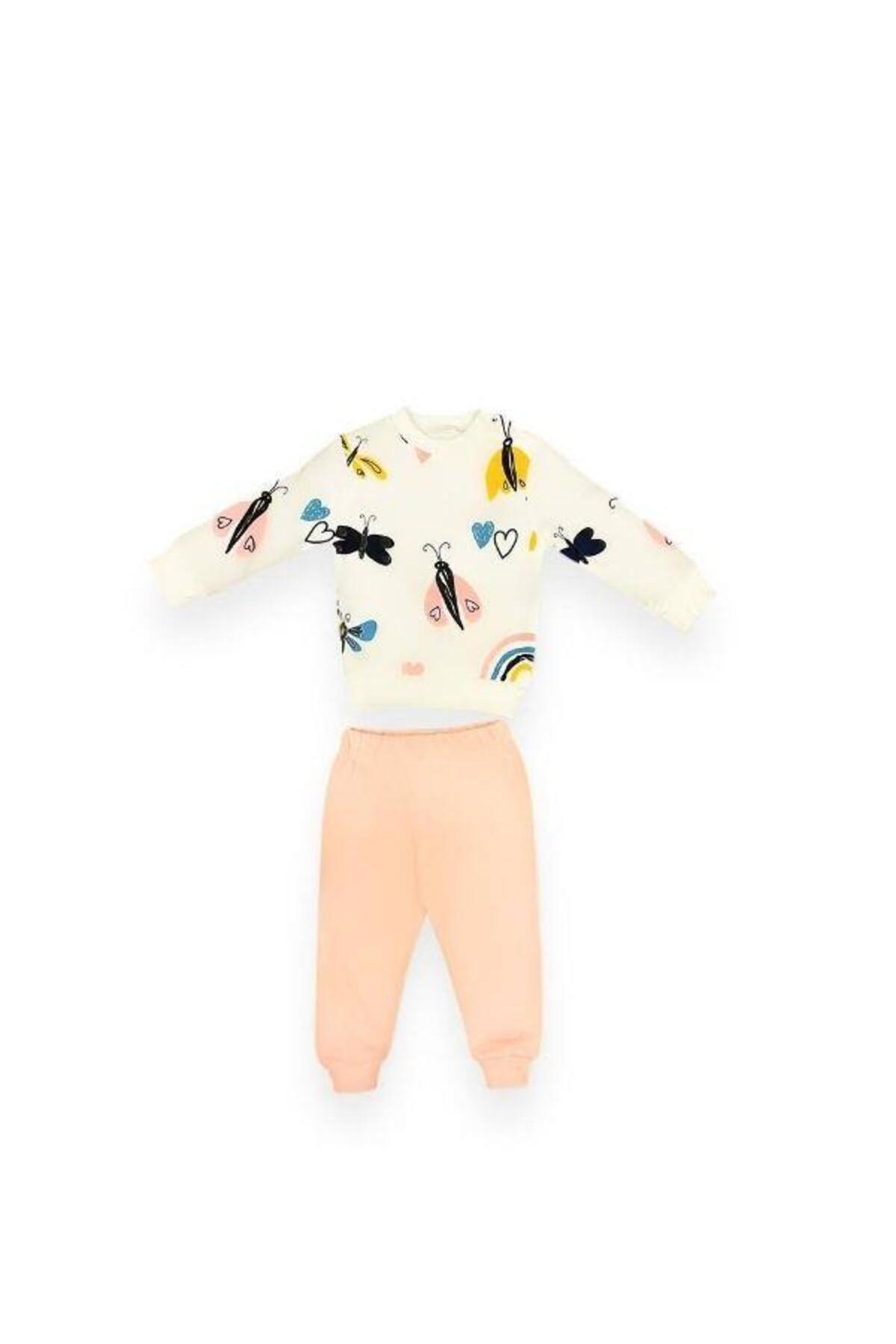 Zekids Kız Bebek Kelebek Desenli Pamuklu Eşofman Takım fotoğrafı 2 (önizleme)